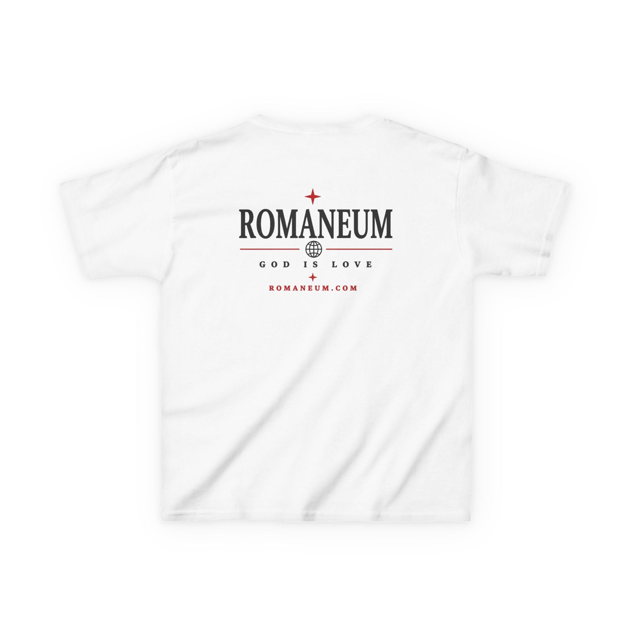 Kids Tee — "Amor Roma / God is Love" Religious Graphic Shirt