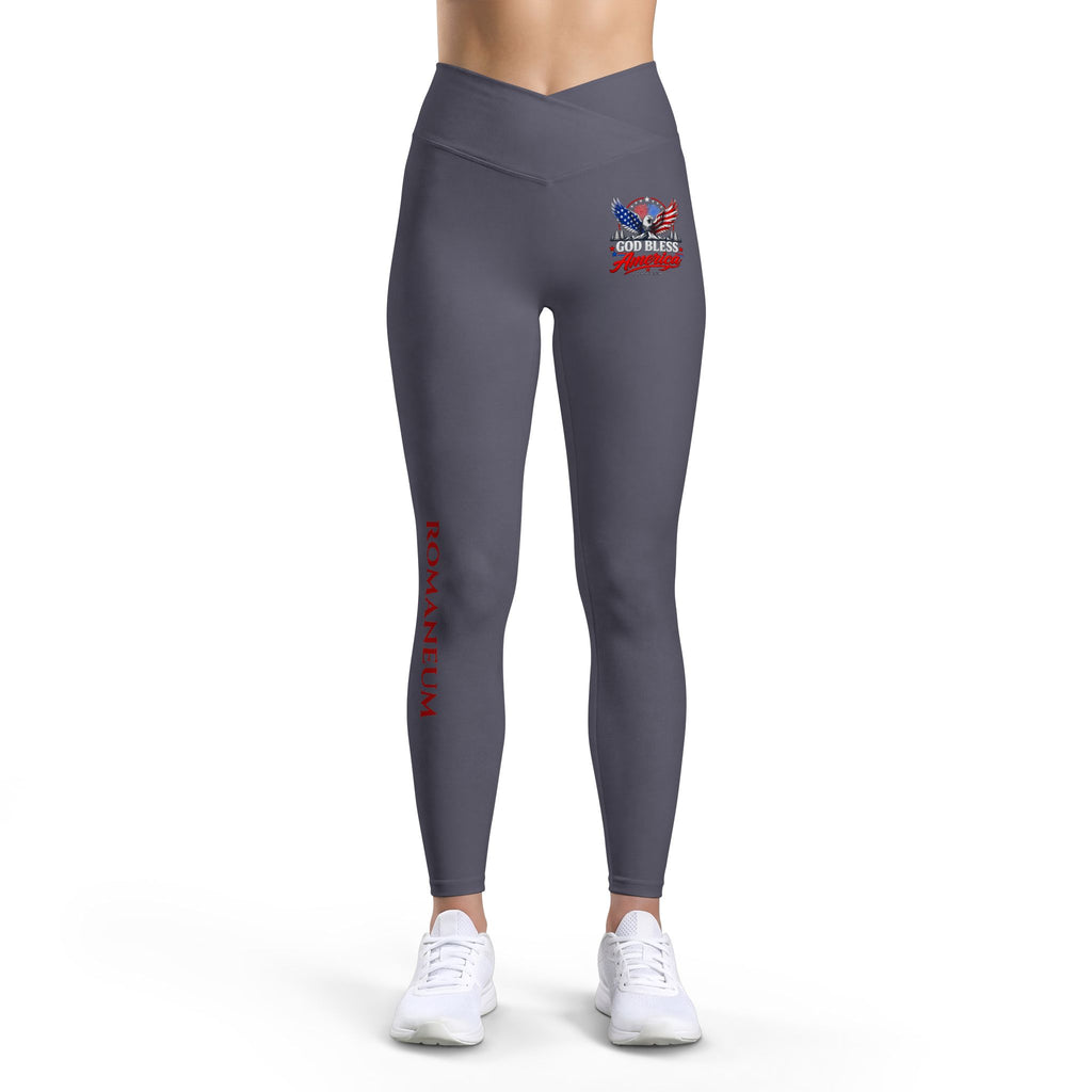 Romaneflum Women’s Leggings — Patriotic Eagle “God Bless” Graphic