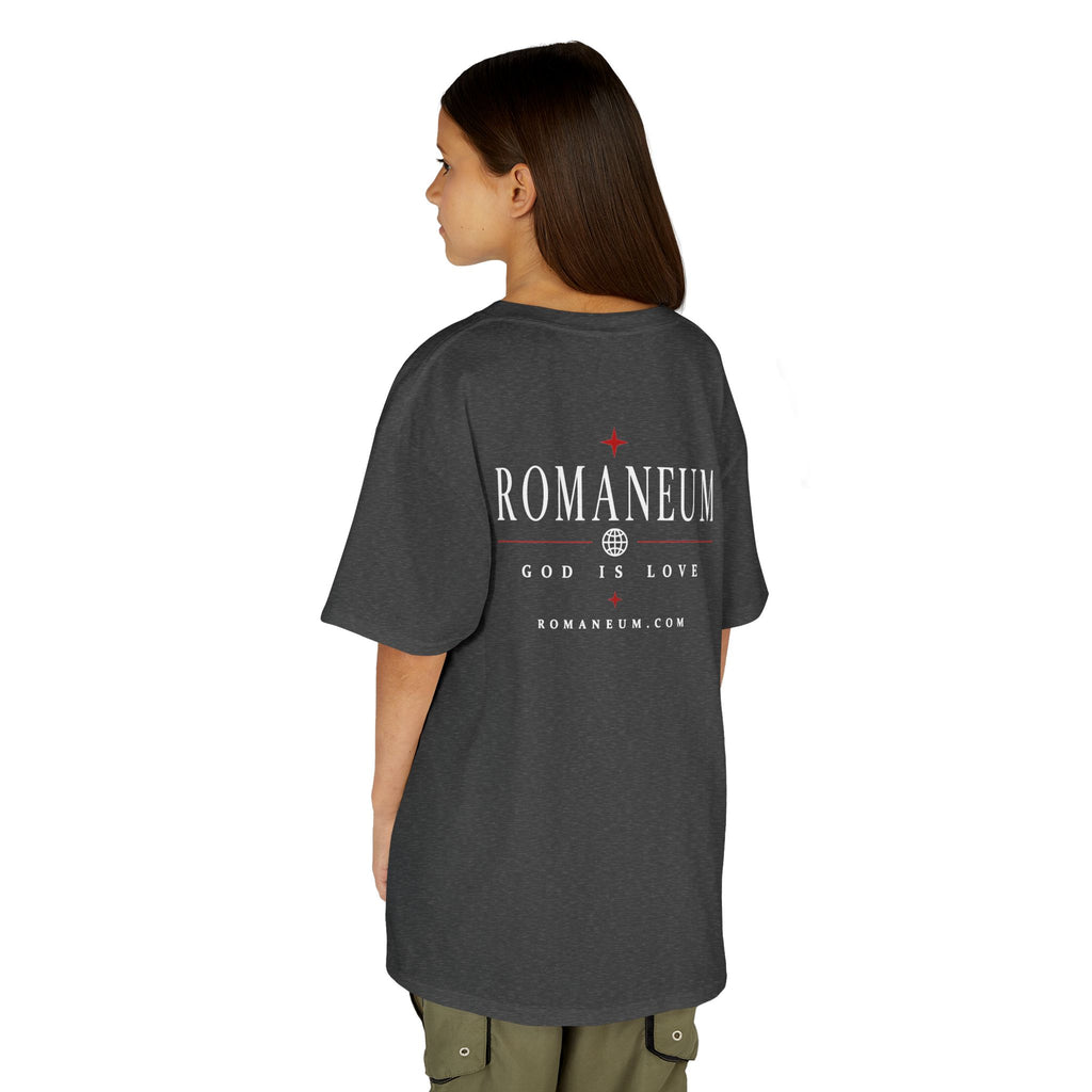 Kids Tee — "Amor Roma / God is Love" Religious Graphic Shirt