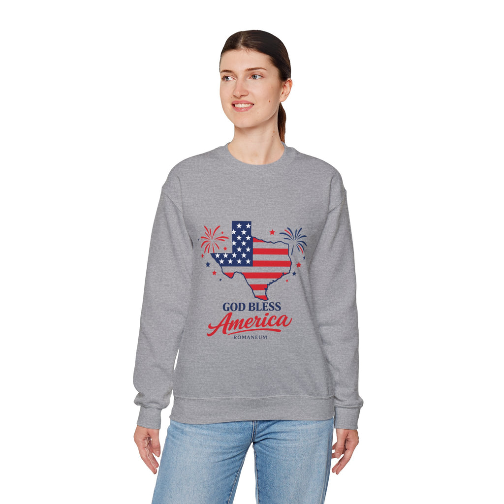 Romaneum God Bless America Flag Heart sweatshirt | Patriotic 4th of July crewneck