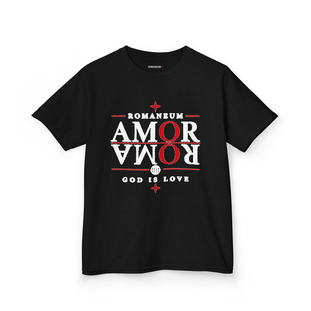 Kids Tee — "Amor Roma / God is Love" Religious Graphic Shirt
