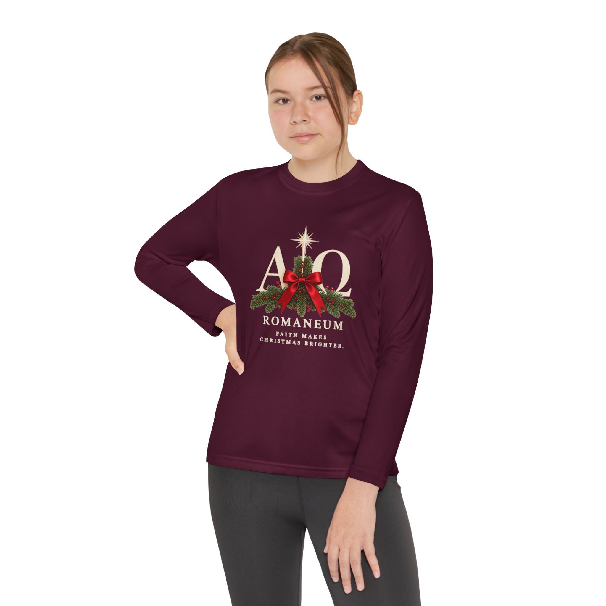 Youth Long Sleeve Tee — Romaneum Alpha Omega Christmas Design