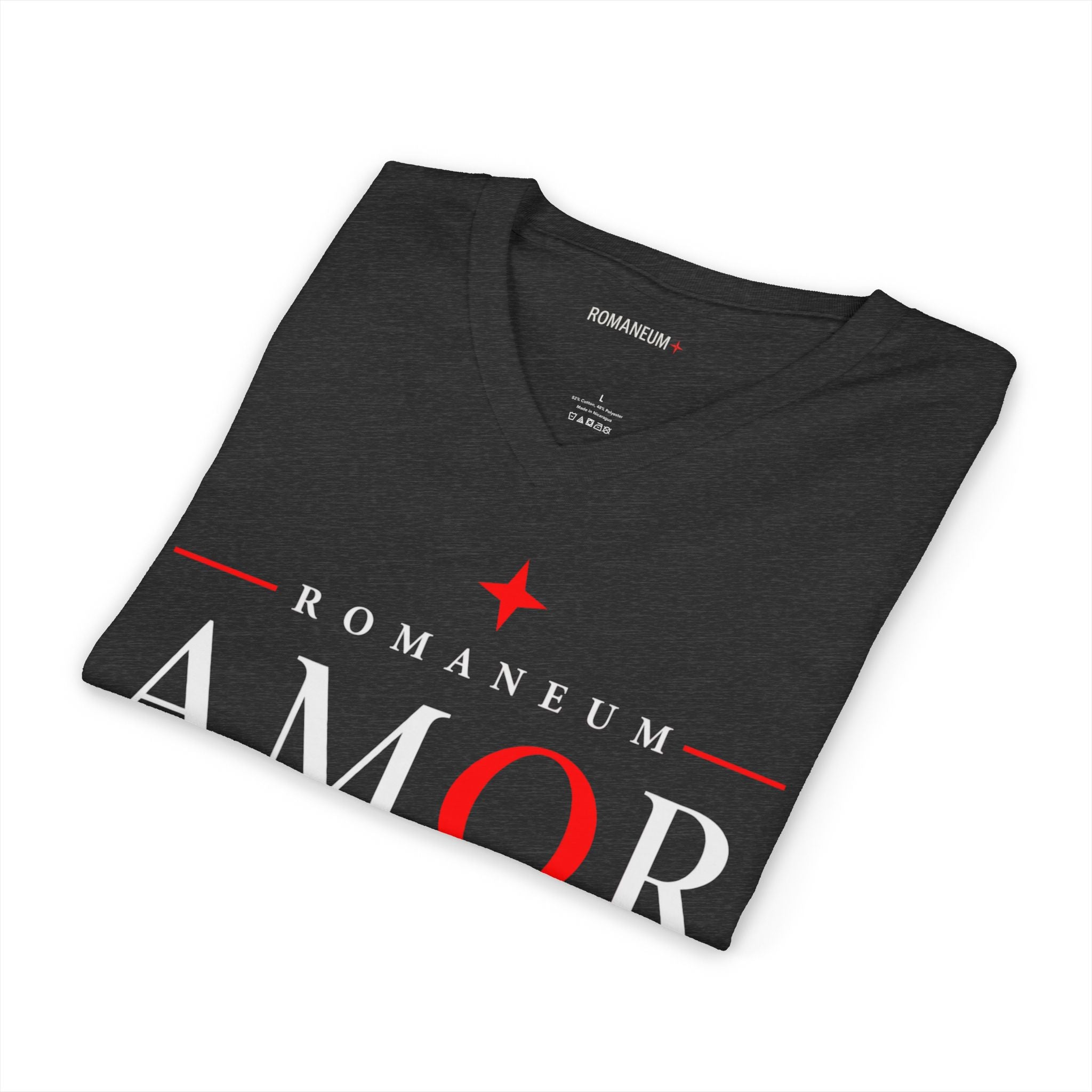 Romaneum "Amor/Roma" V-Neck Tee — God Is Love Christian Graphic Shirt