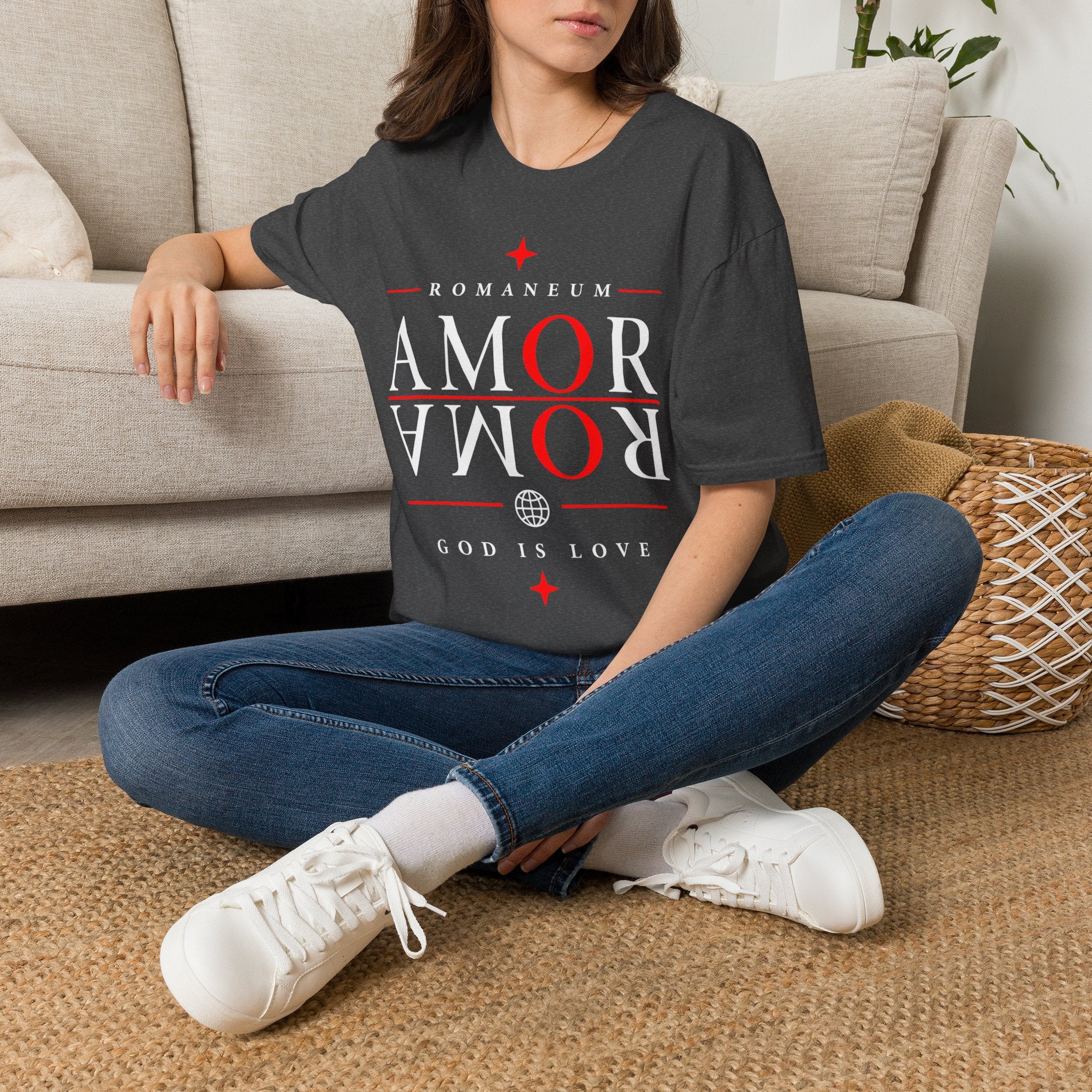 Amor/Roma 'ROMANEUM' Graphic T‑Shirt — 'AMOR' Reflection Design (God Is Love)