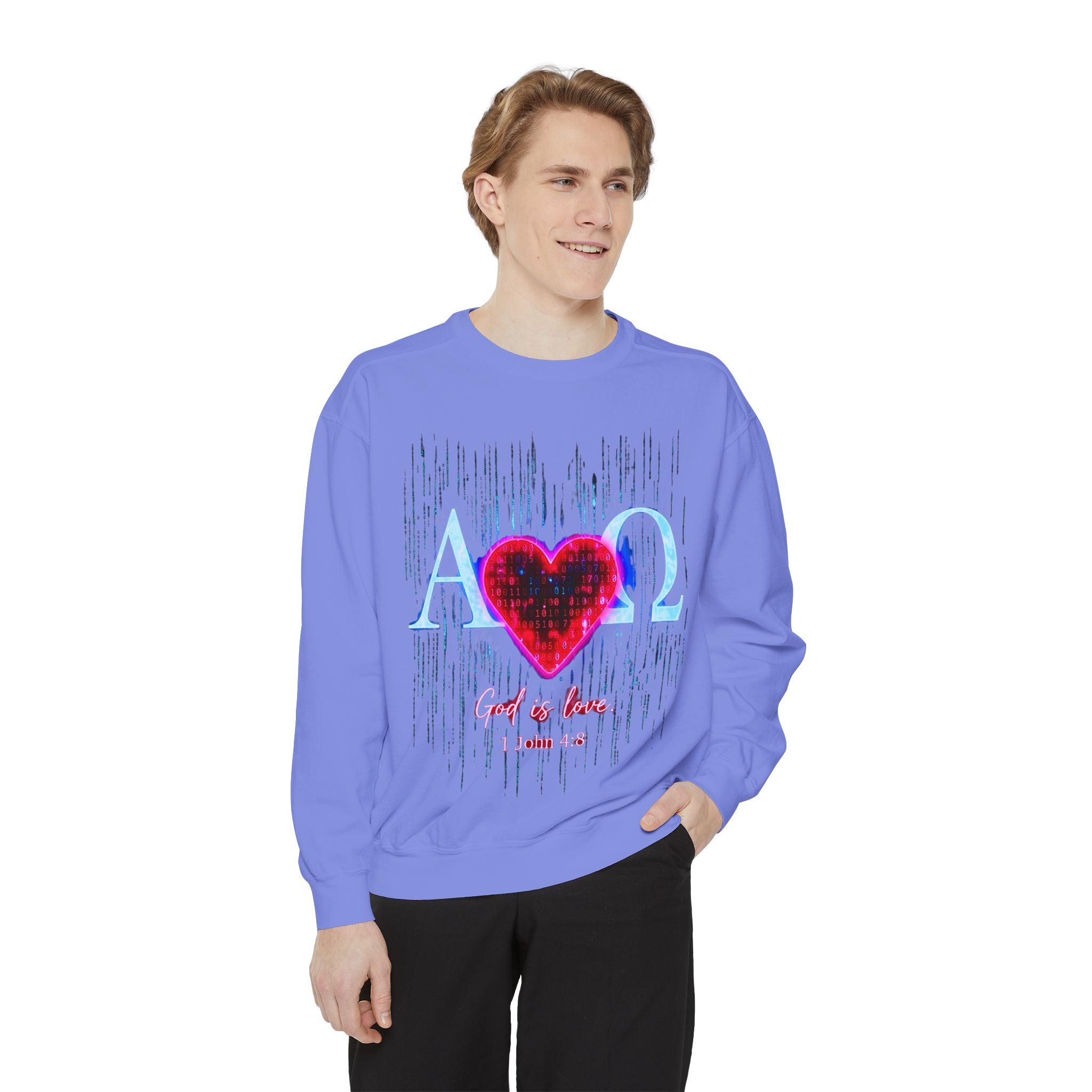 Alpha Omega Heart design sweatshirt | God is Love 1 John 4:8 RomanEum