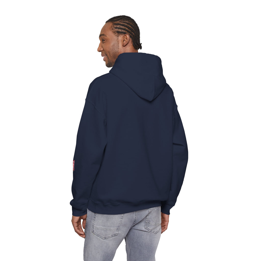 Romaneum God Bless America flag map Hoodie | American flag fireworks sleeve