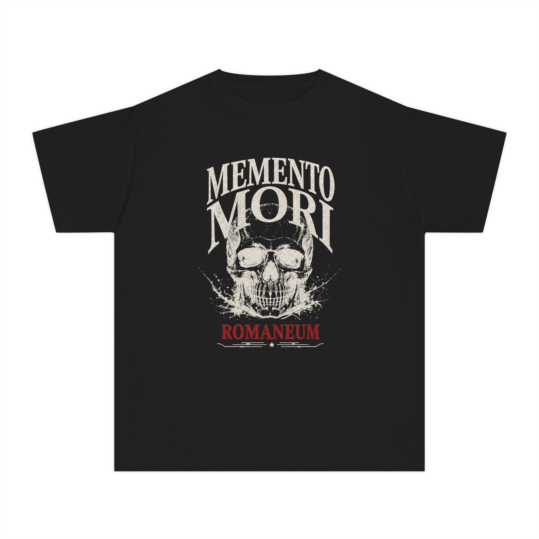 Memento Mori Youth Tee — Skull Graphic 'Romaneum' Gothic Death Metal Shirt
