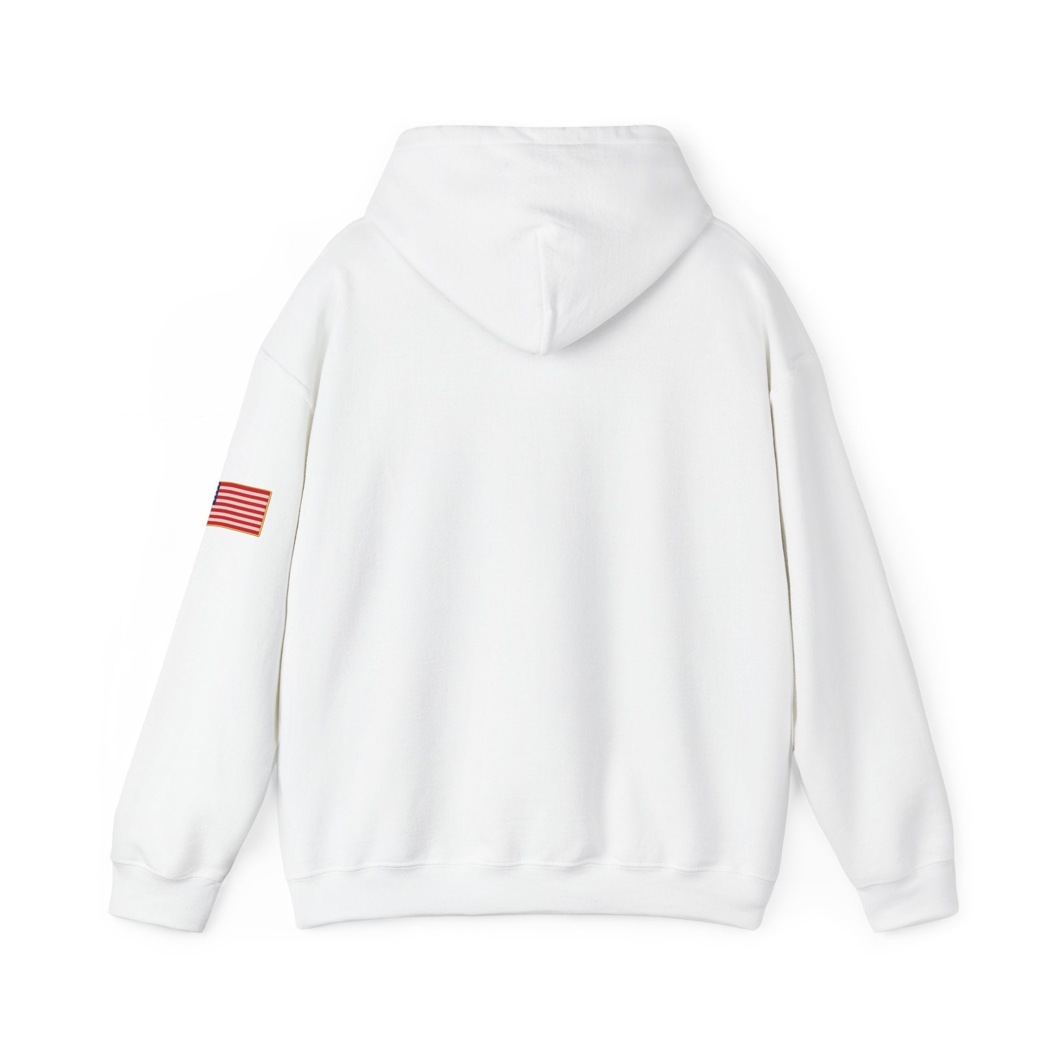 Romaneum Pixel Cross Hoodie | Small Black Cross, American Flag Sleeve