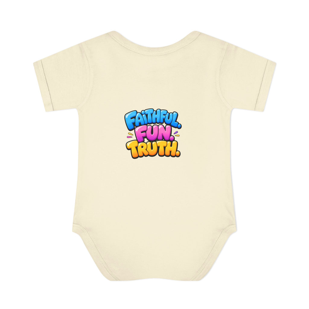 Infant Bodysuit — "Good News Toons" Colorful Cartoon Baby Onesie (Faithful Fun Truth)