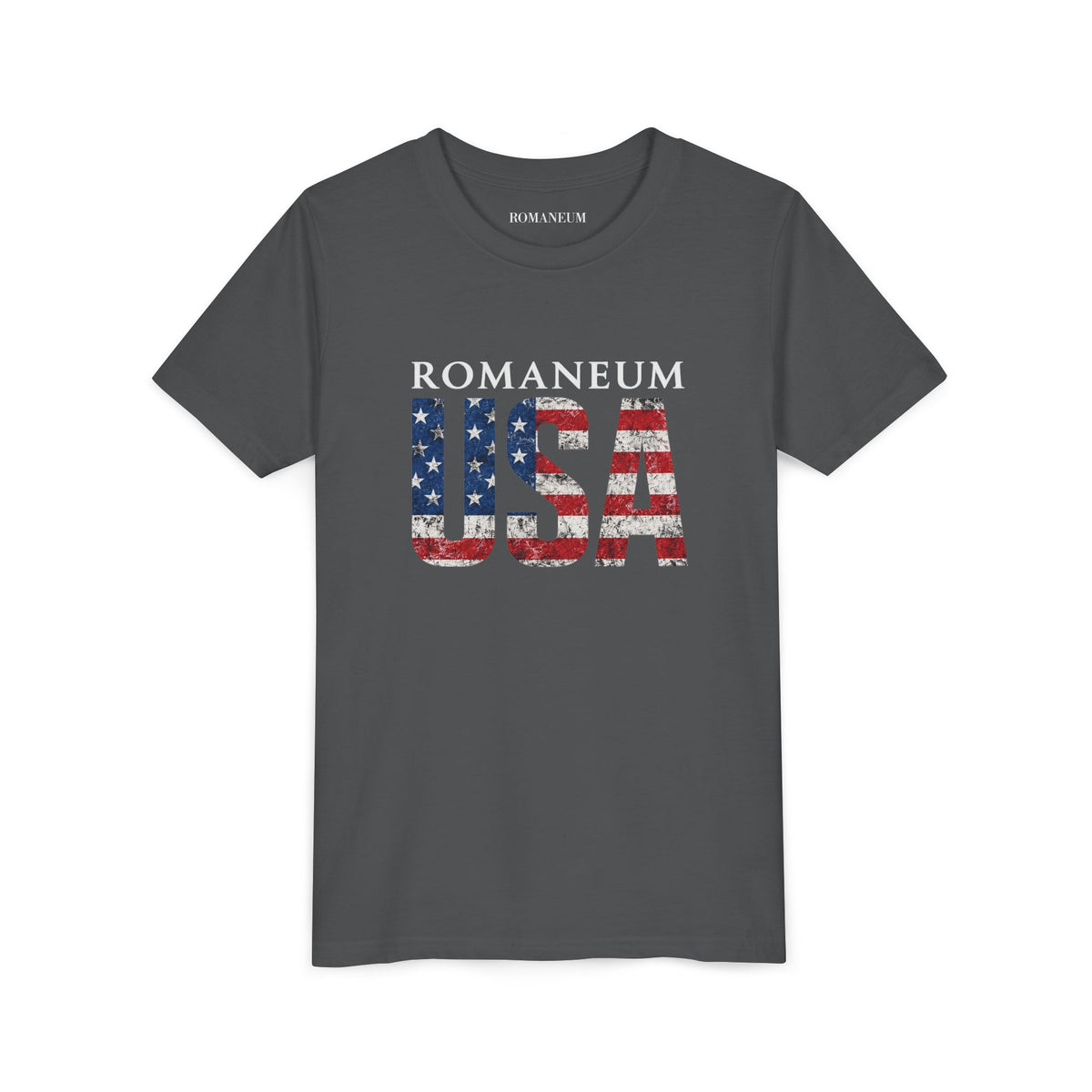 Youth USA Flag Tee — "Romaneum" Patriotic Kids T‑Shirt