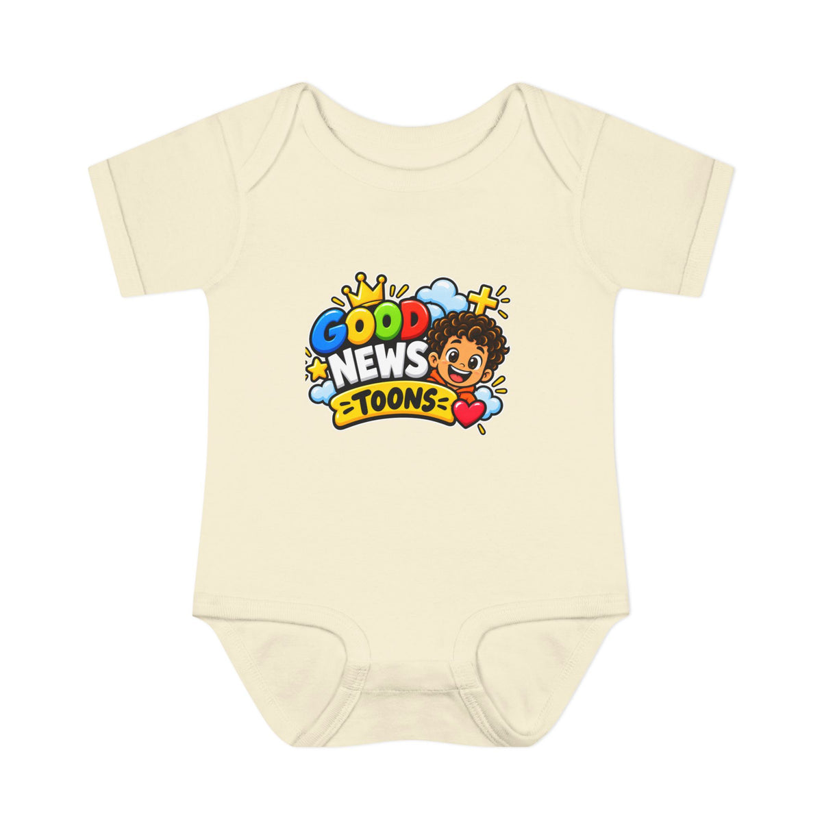Infant Bodysuit — "Good News Toons" Colorful Cartoon Baby Onesie (Faithful Fun Truth)