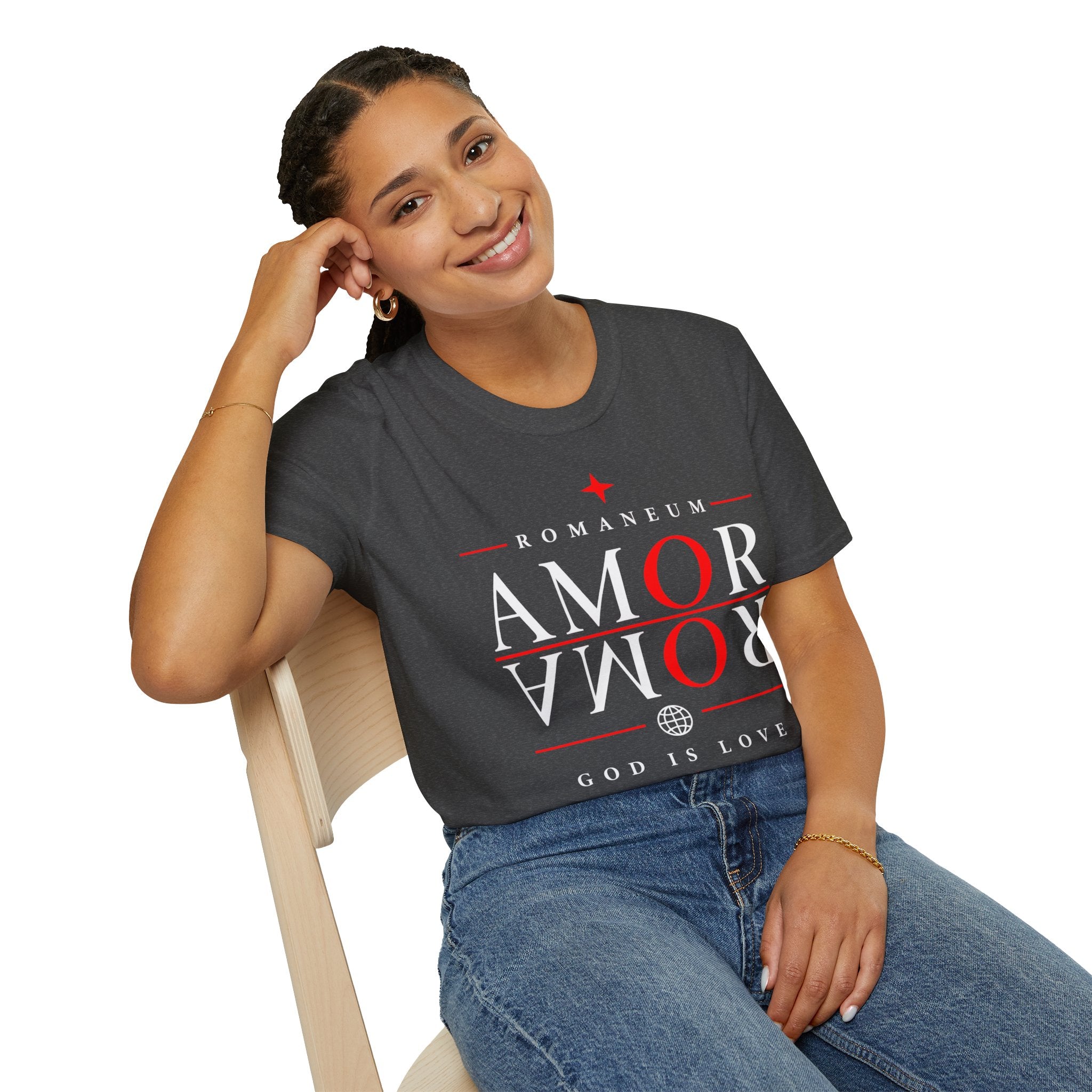 Amor/Roma 'ROMANEUM' Graphic T‑Shirt — 'AMOR' Reflection Design (God Is Love)