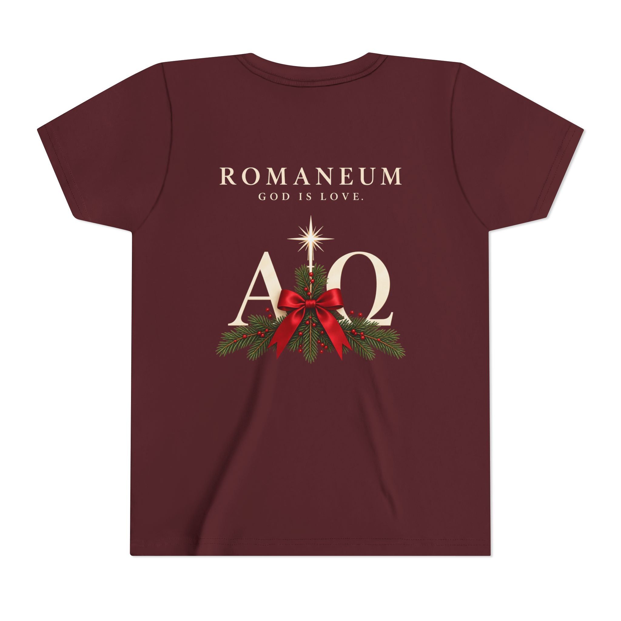 Youth Tee — Romaneum Alpha Omega Christmas Design