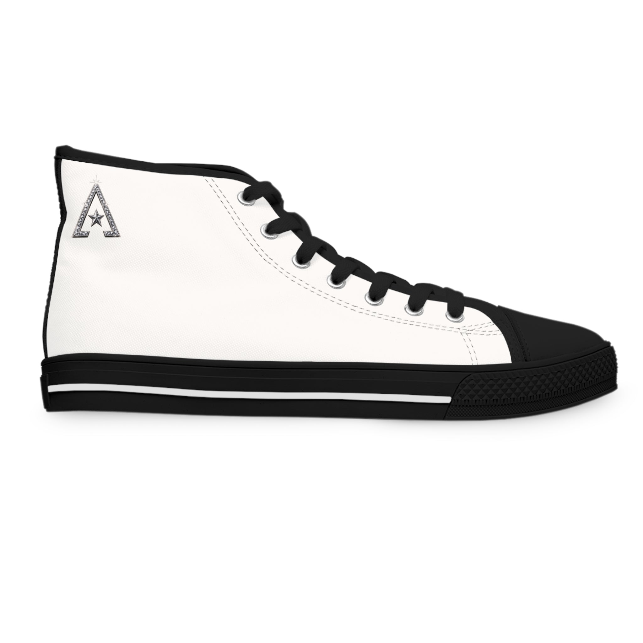 Women's High-Top Sneakers — Minimal White Canvas Shoes with Side Logo