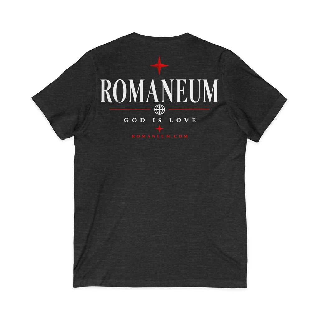 Romaneum "Amor/Roma" V-Neck Tee — God Is Love Christian Graphic Shirt