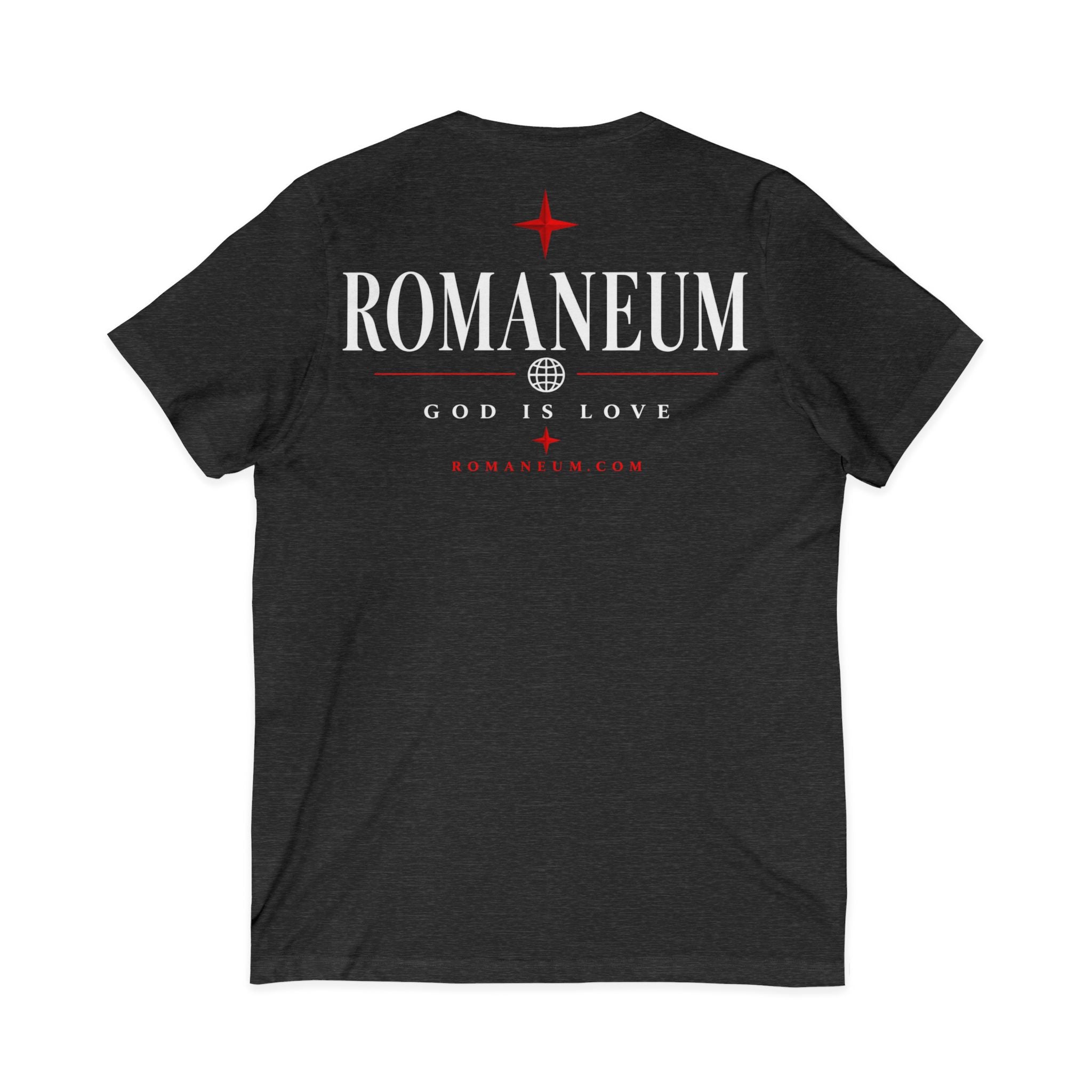 Romaneum "Amor/Roma" V-Neck Tee — God Is Love Christian Graphic Shirt