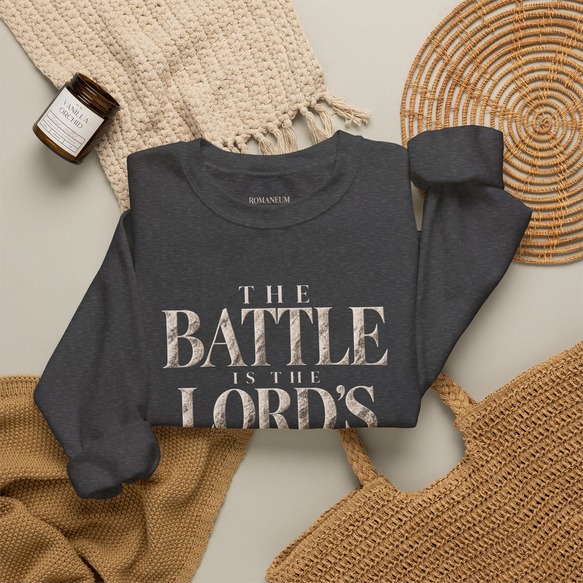 Crewneck Sweatshirt — "The Battle Is The Lord's" Roman-inspired Faith Sweatshirt