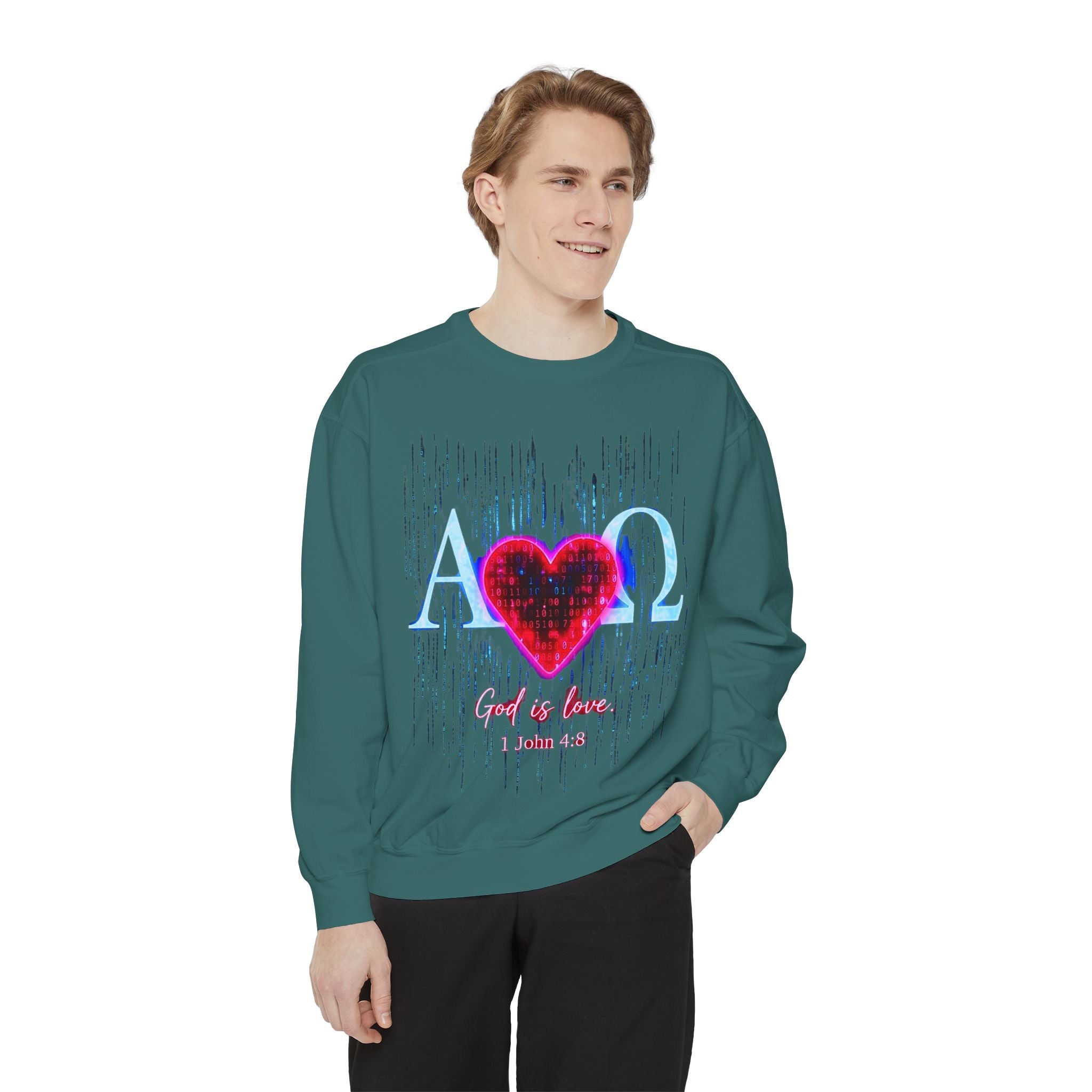 Alpha Omega Heart design sweatshirt | God is Love 1 John 4:8 RomanEum