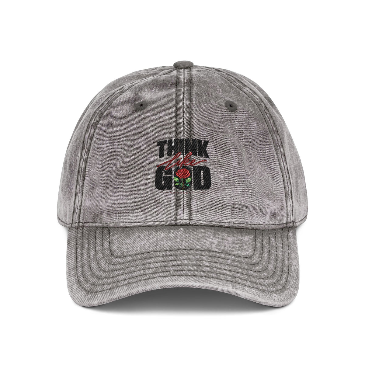 Vintage Embroidered Cap — "Think like God" Rose Hat