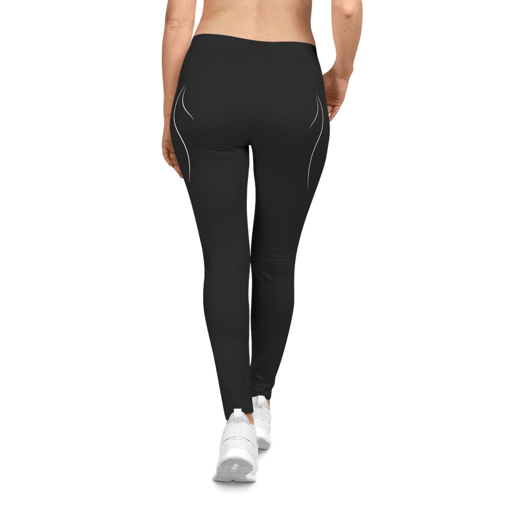 Women's Black Logo Leggings — ROMANEUM Side Print Activewear