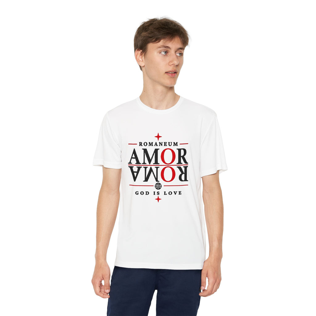 Youth Tee — ROMANEUM “AMOR/ROMA” Graphic Christian Shirt (God is Love)