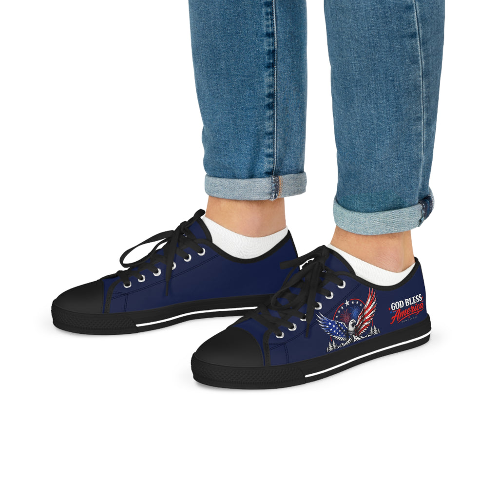Patriotic Eagle Low Top Sneakers – God Bless America Men’s Canvas Shoes