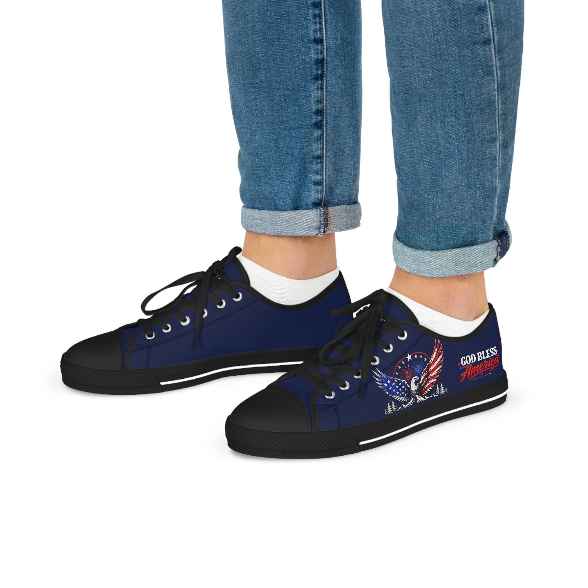 Patriotic Eagle Low Top Sneakers – God Bless America Men’s Canvas Shoes
