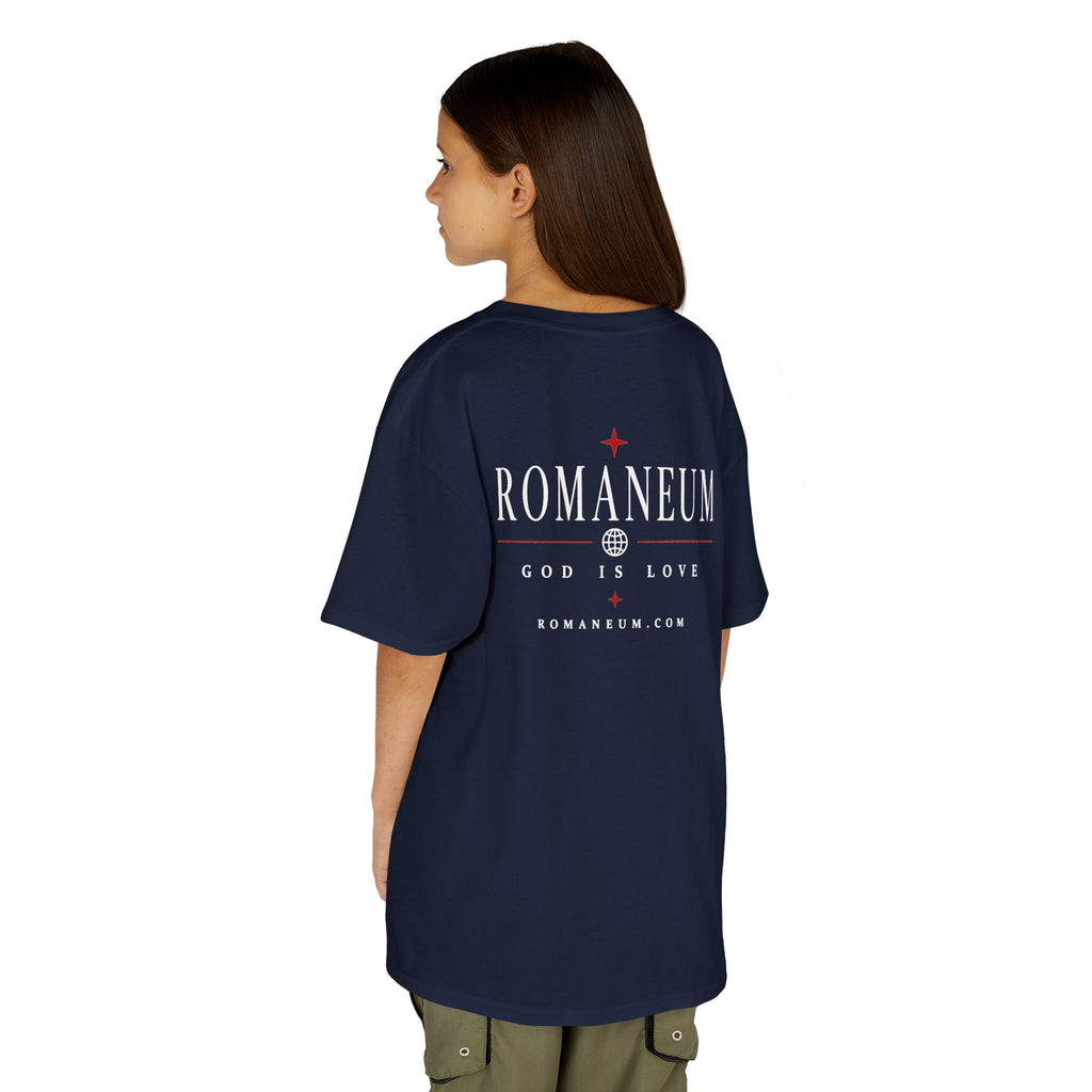 Kids Tee — "Amor Roma / God is Love" Religious Graphic Shirt