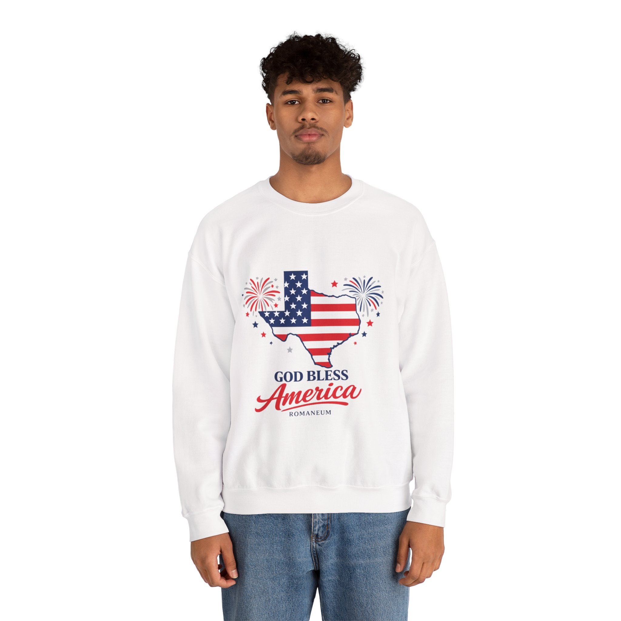 Romaneum God Bless America Flag Heart sweatshirt | Patriotic 4th of July crewneck