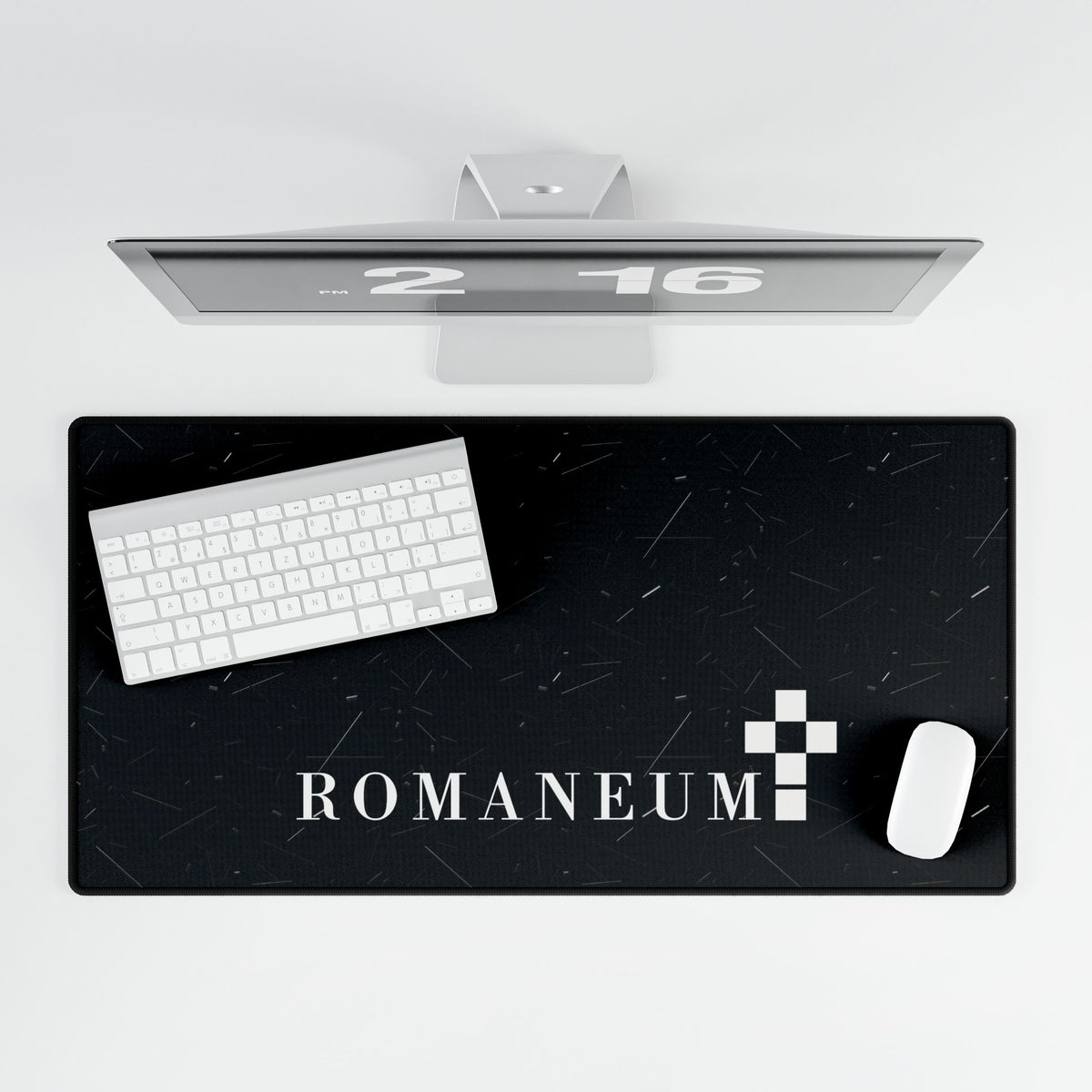 Romaneum Black Gaming Desk Mat — Large Mouse Pad with Minimal Logo