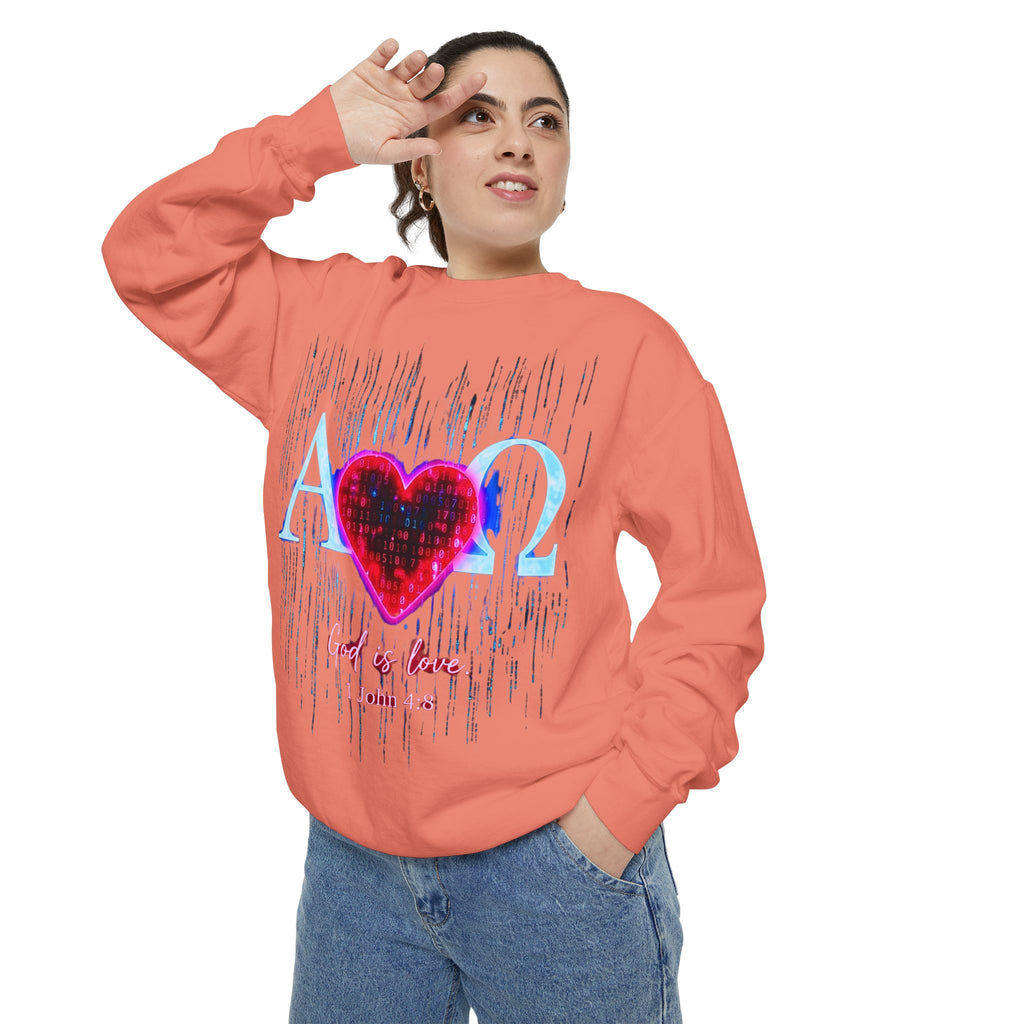 Alpha Omega Heart design sweatshirt | God is Love 1 John 4:8 RomanEum