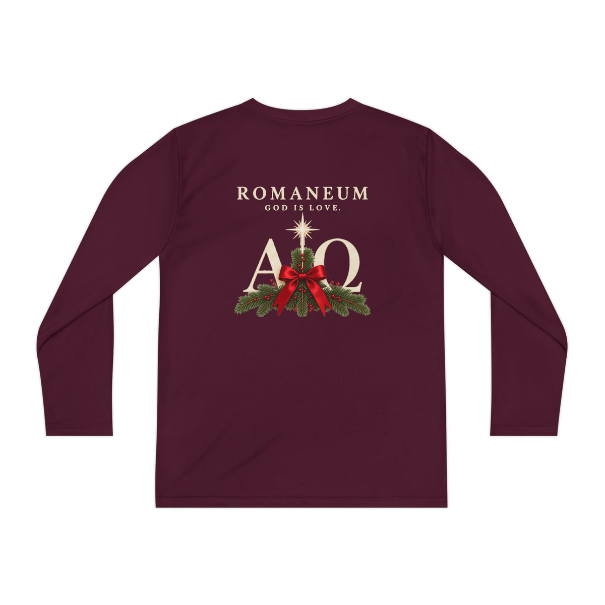 Youth Long Sleeve Tee — Romaneum Alpha Omega Christmas Design