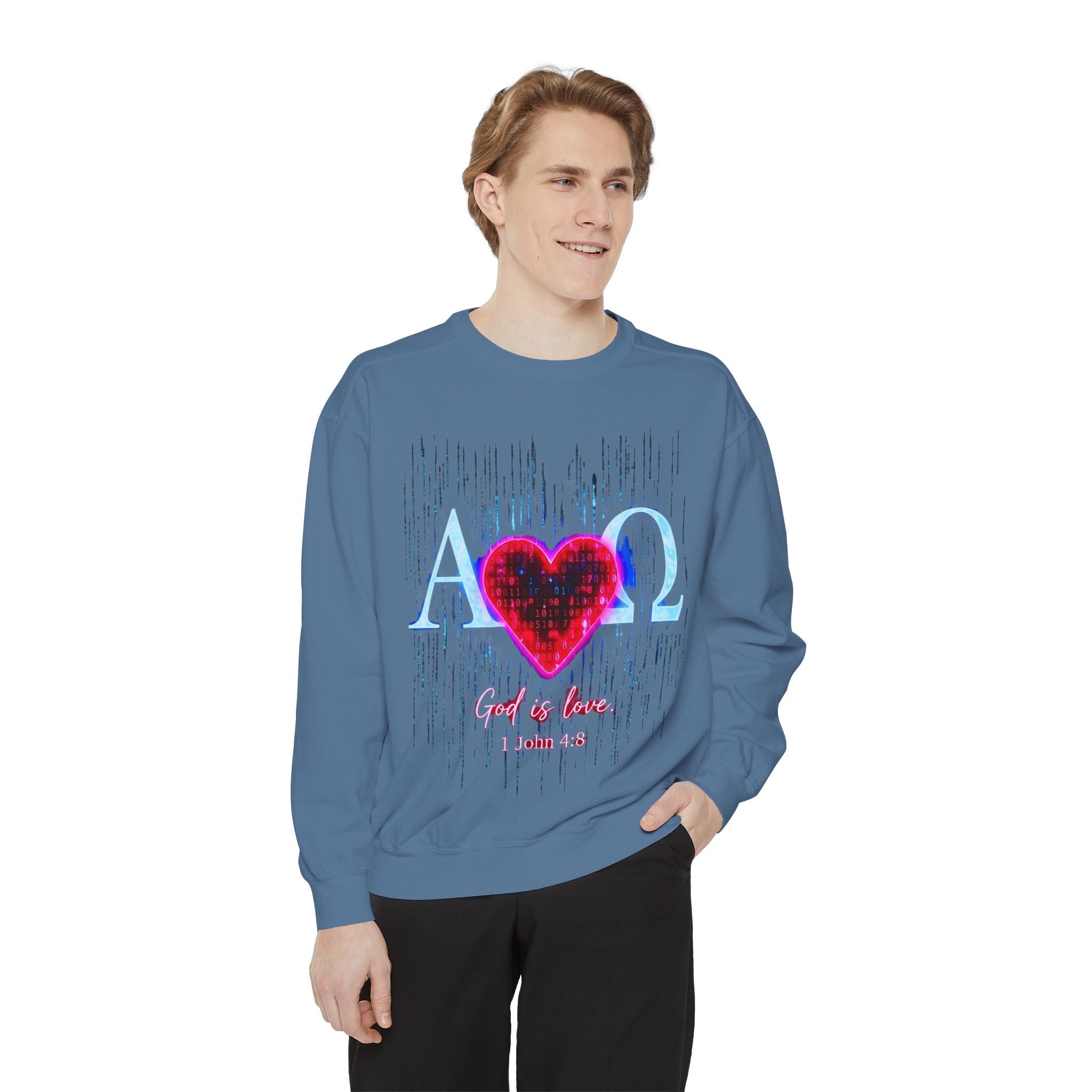 Alpha Omega Heart design sweatshirt | God is Love 1 John 4:8 RomanEum
