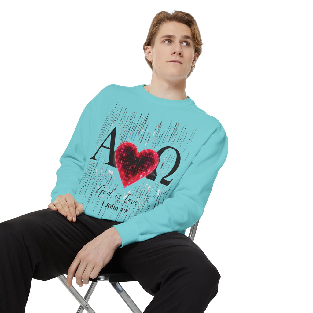 Alpha Omega Heart design sweatshirt | God is Love 1 John 4:8 RomanEum