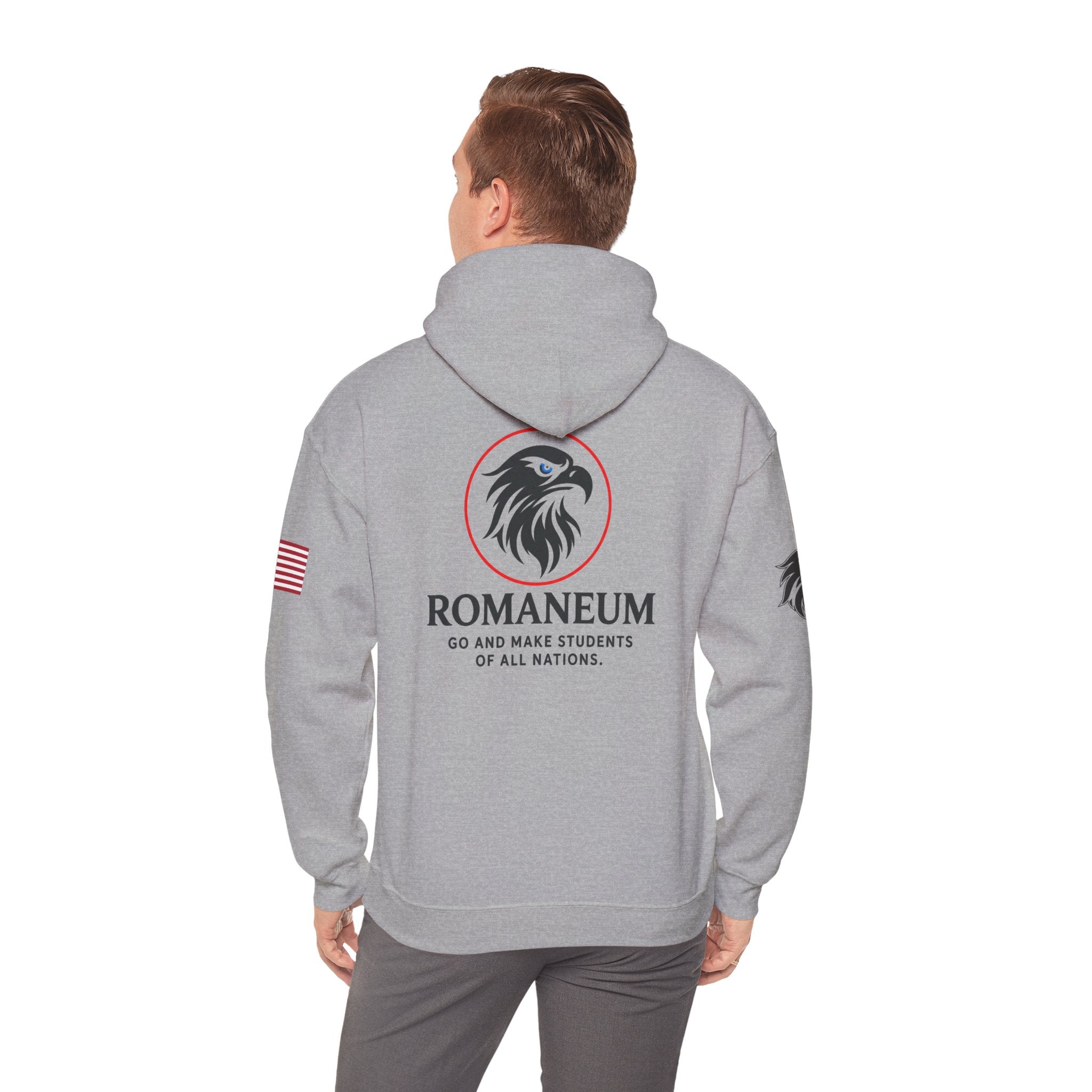 Romaneum Eagle Logo Hoodie | Romaneum School Crest, Patriotic Sleeve Design