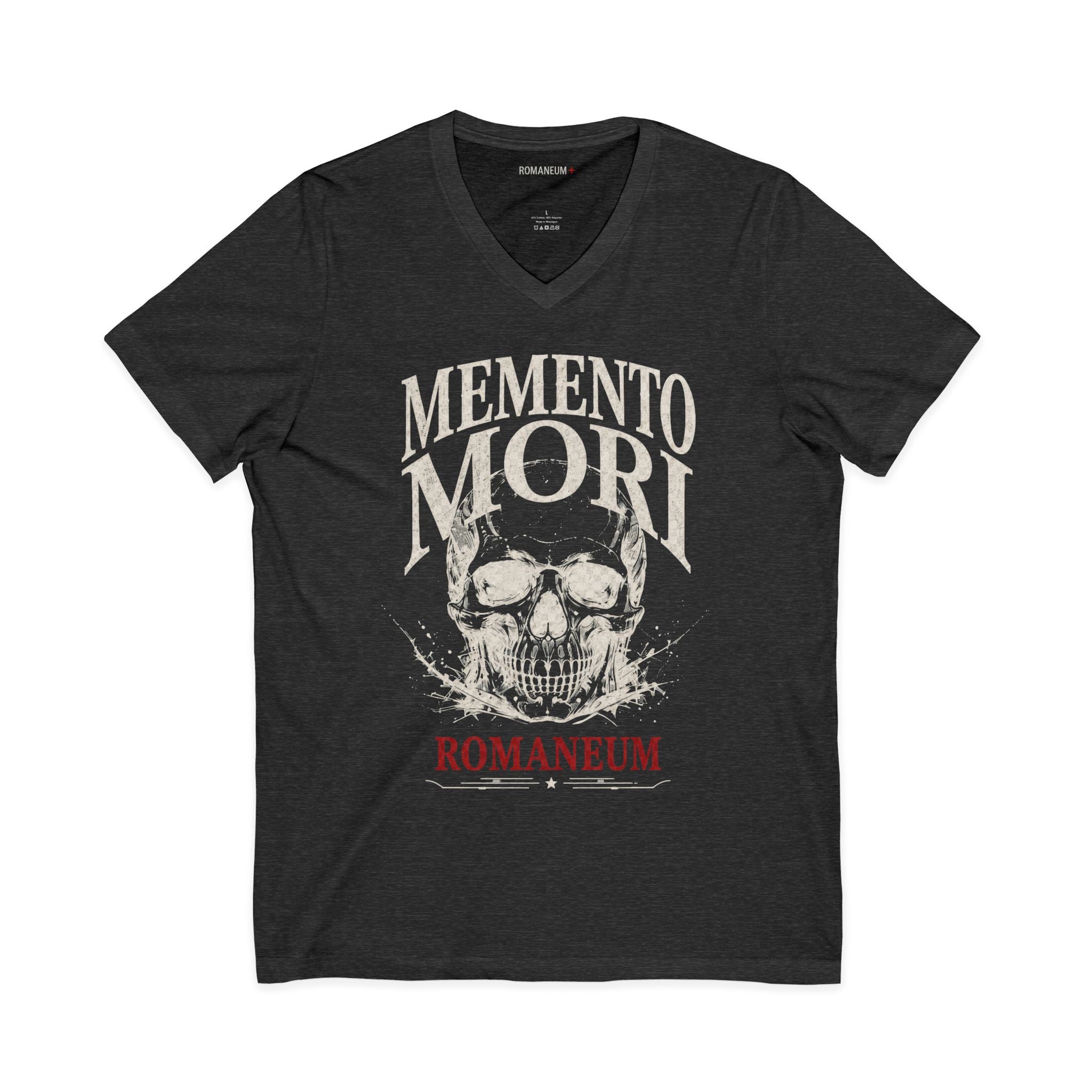 Memento Mori V-Neck Tee — Romaneum Skull Graphic Shirt