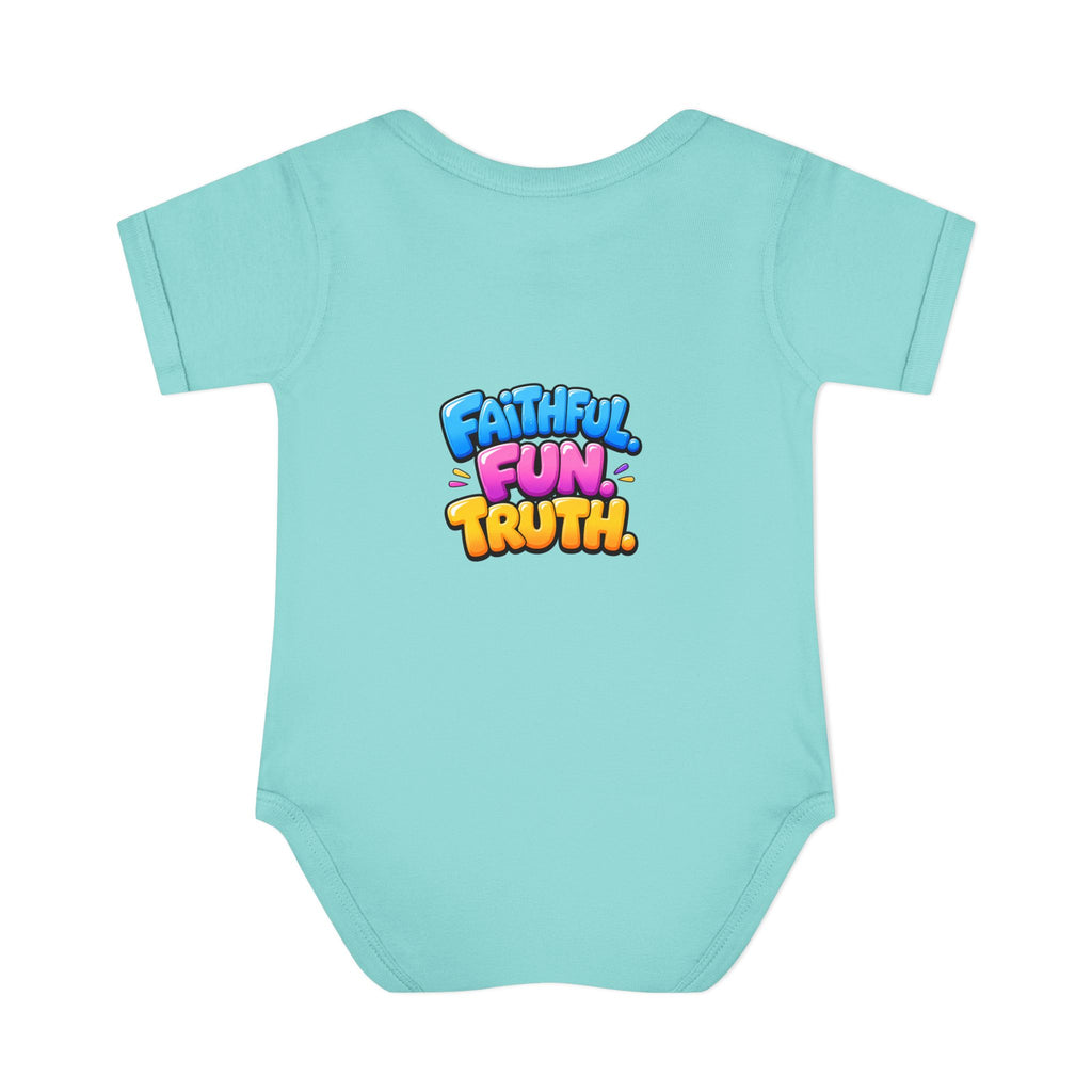 Infant Bodysuit — "Good News Toons" Colorful Cartoon Baby Onesie (Faithful Fun Truth)