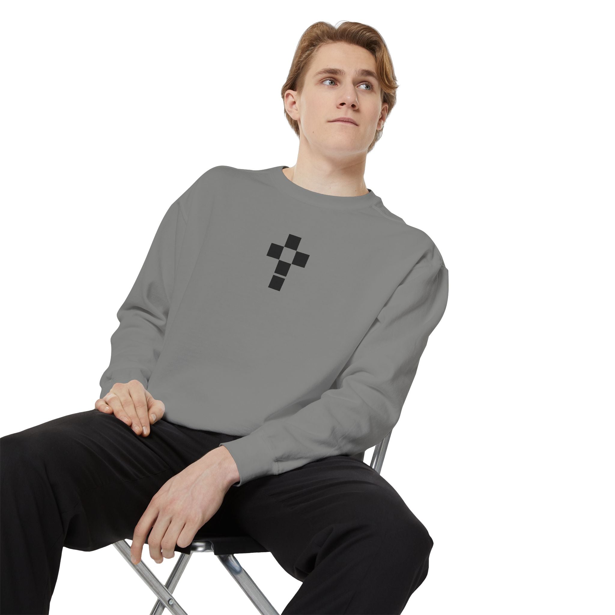 Romaneum Checkerboard Cross Sweatshirt | Minimal Religious Crewneck