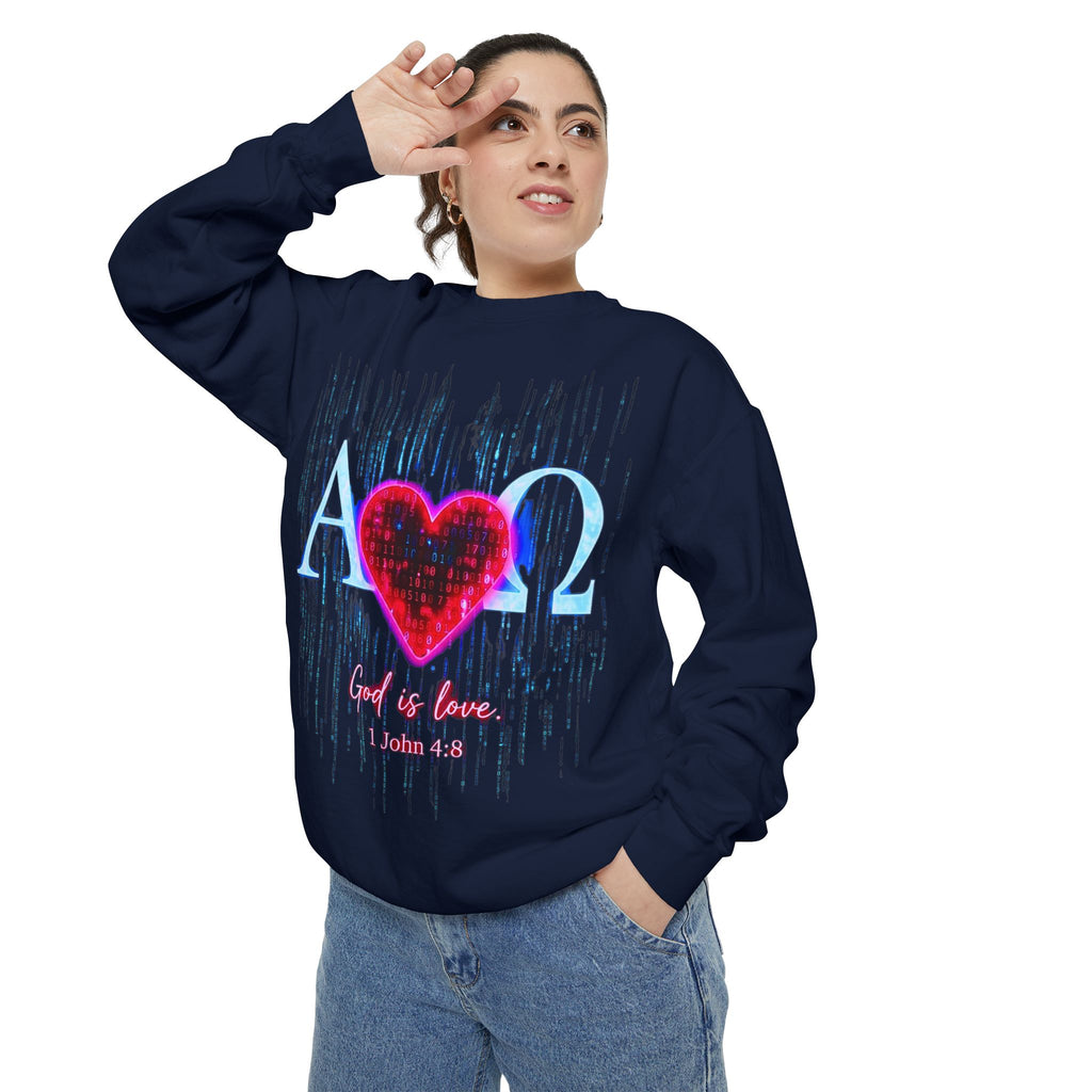 Alpha Omega Heart design sweatshirt | God is Love 1 John 4:8 RomanEum