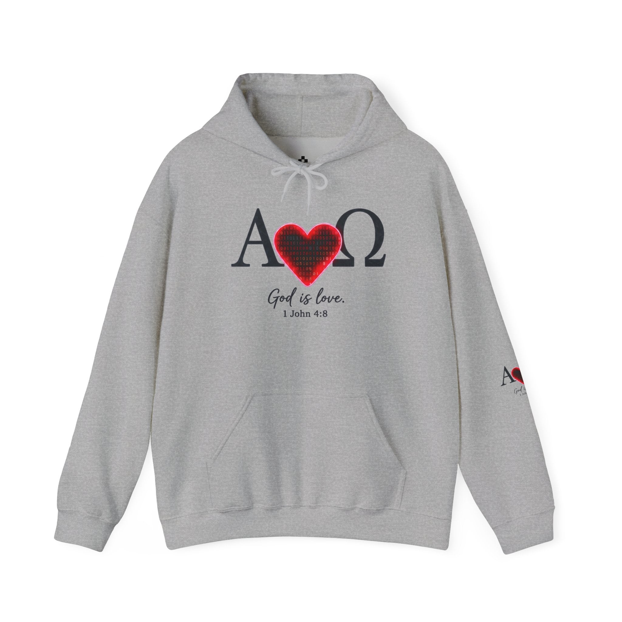 Romaneum Alpha Omega Heart Hoodie | God is Love 1 John 4:8 Christian Hoodie