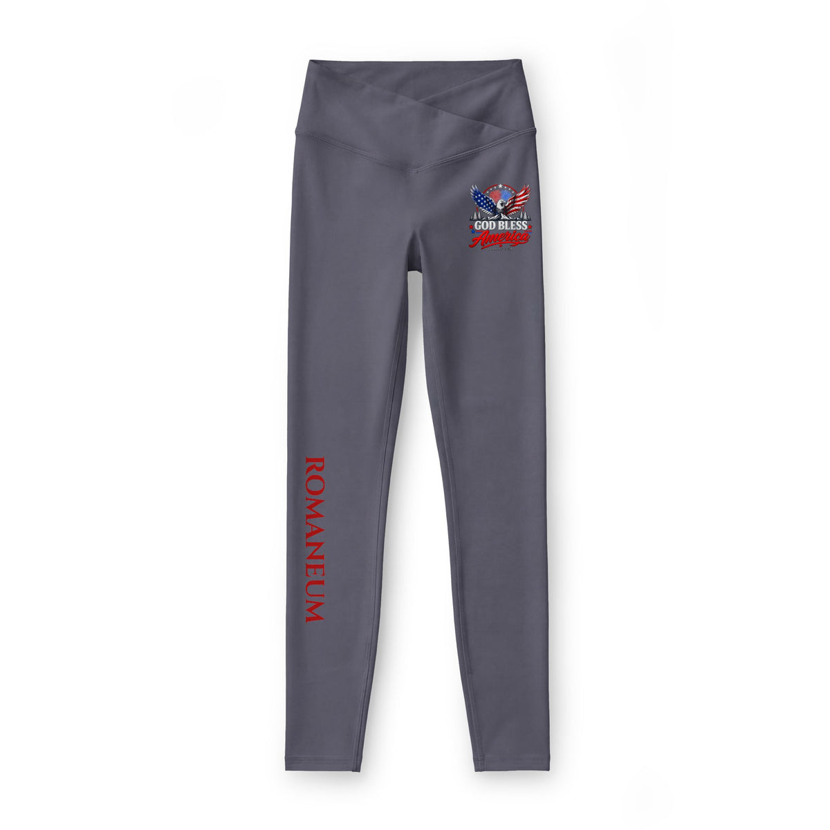 Romaneflum Women’s Leggings — Patriotic Eagle “God Bless” Graphic