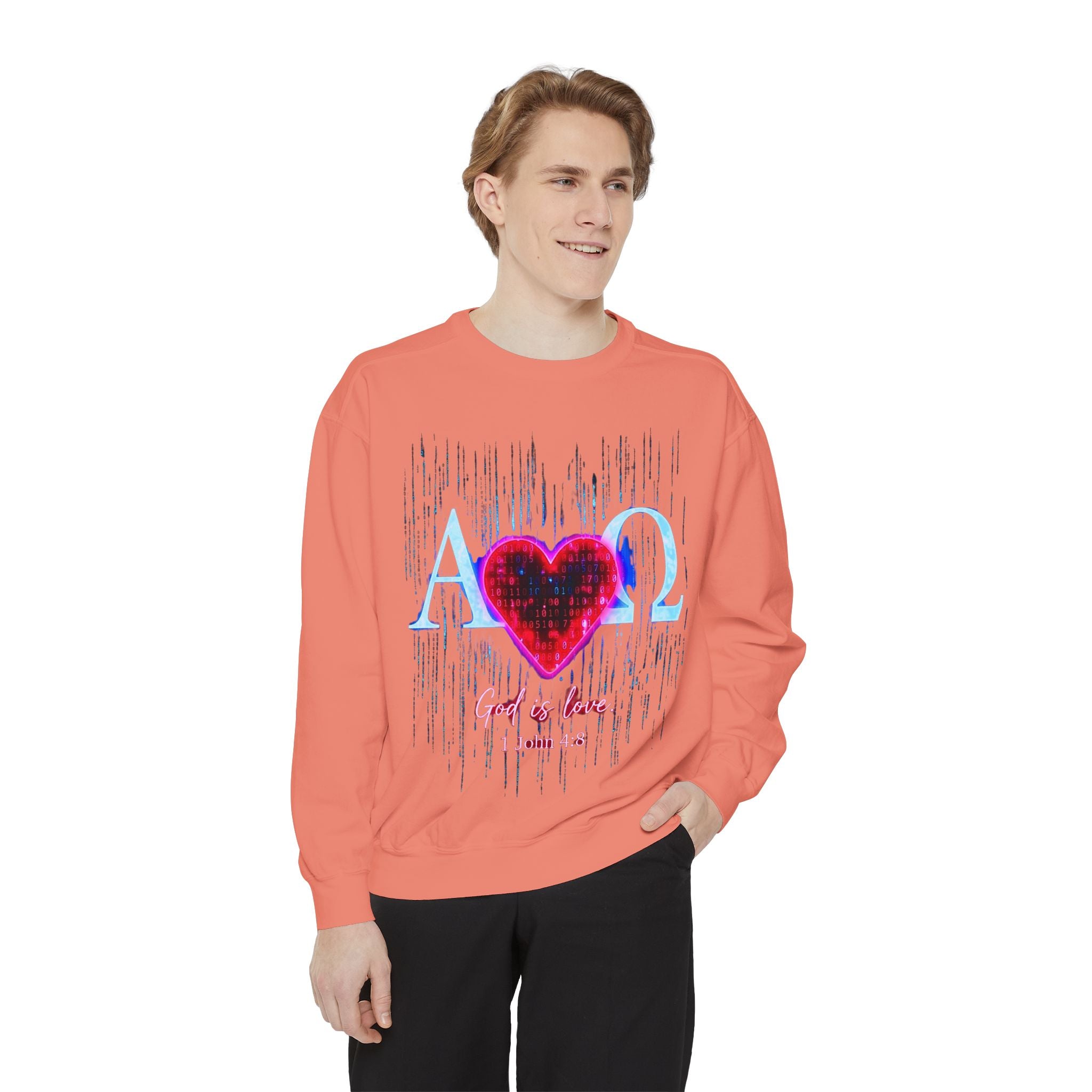 Alpha Omega Heart design sweatshirt | God is Love 1 John 4:8 RomanEum