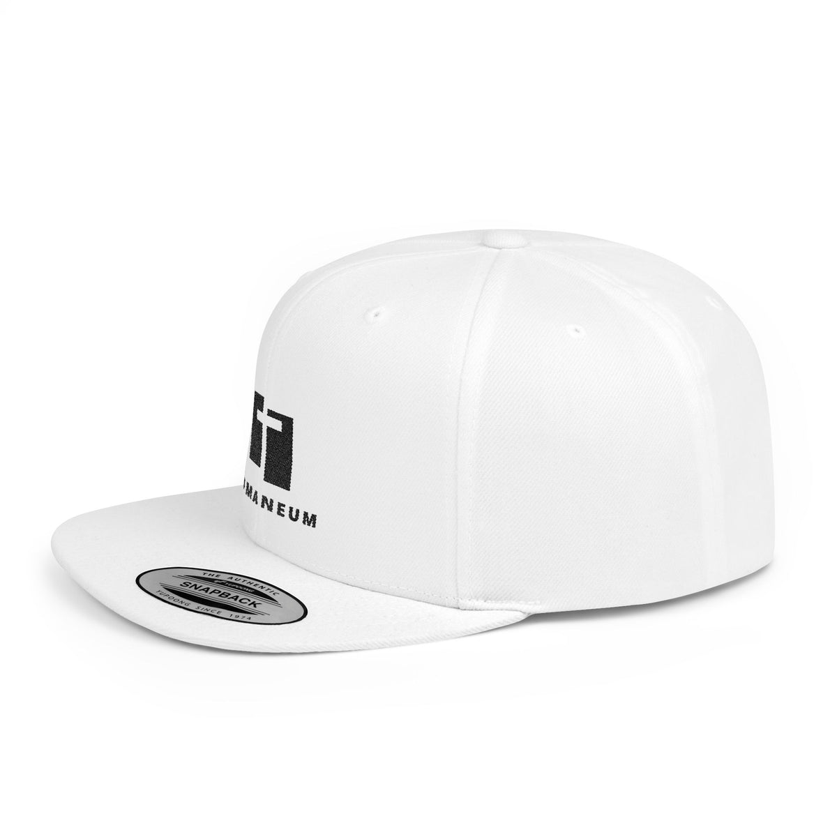 Romaneum Logo Flat Bill Snapback Hat — Minimalist Streetwear Cap