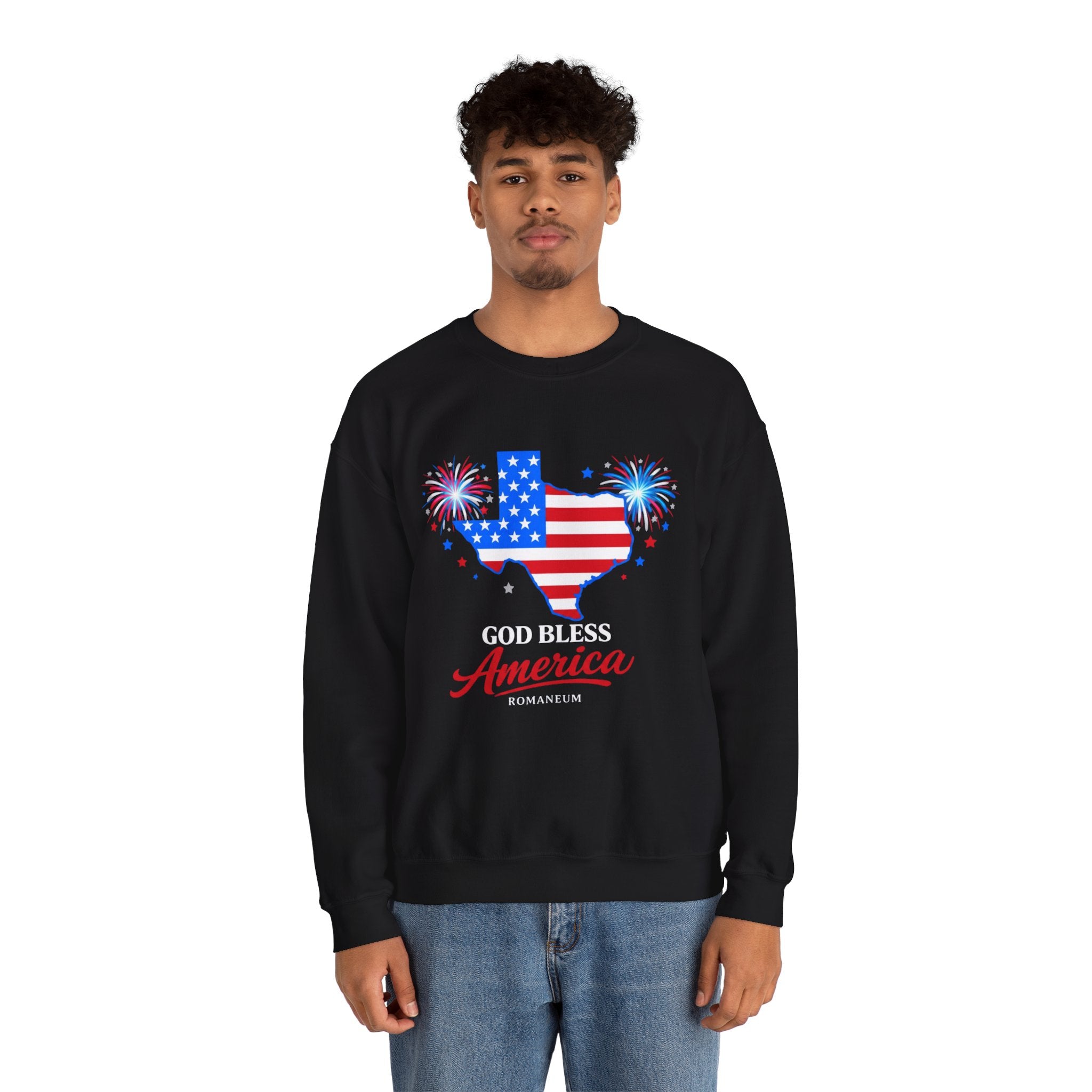 Romaneum God Bless America Flag Heart sweatshirt | Patriotic 4th of July crewneck