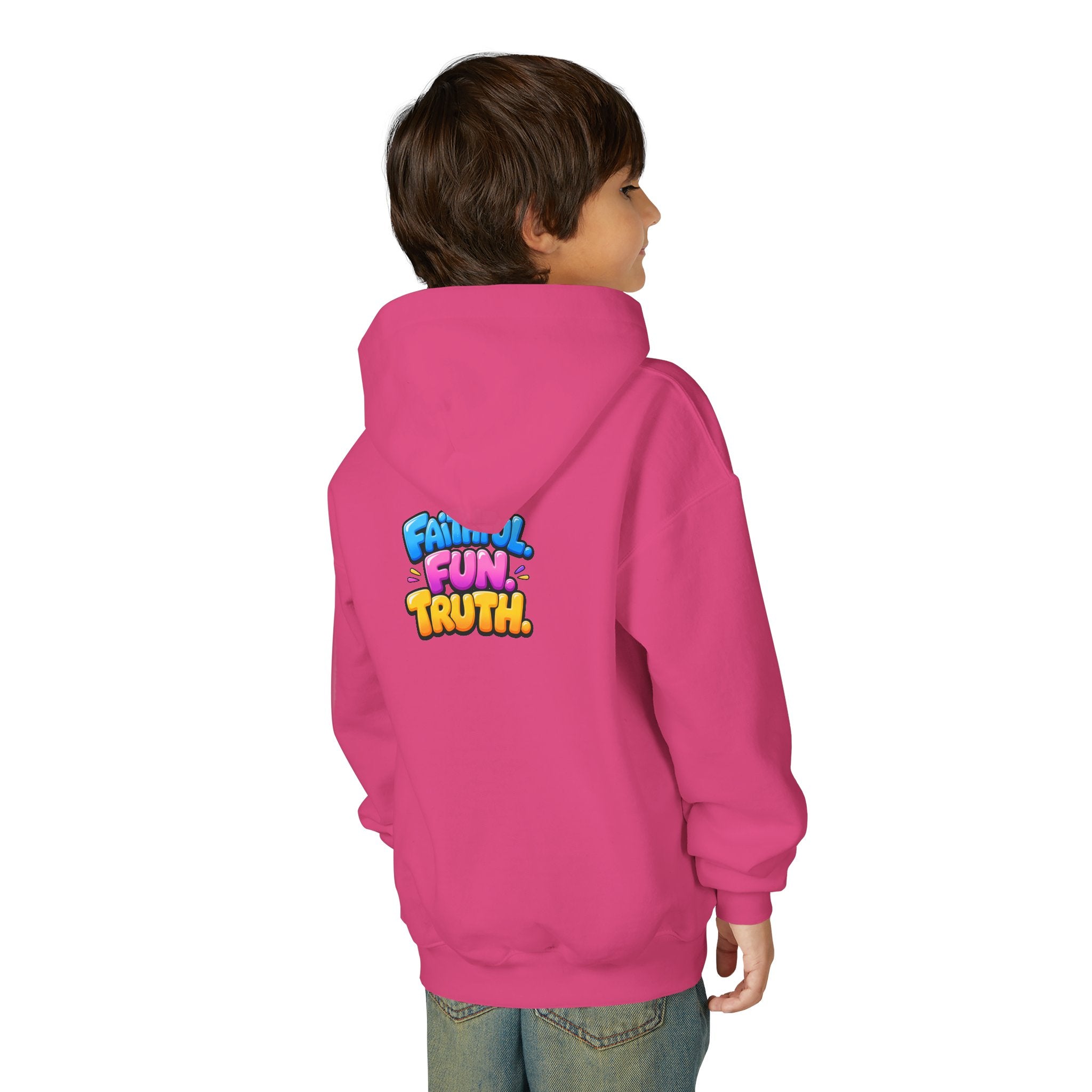 Youth Hoodie — "Good News Toons" Kids Cartoon Faith Hoodie (Faithful, Fun, Truth)