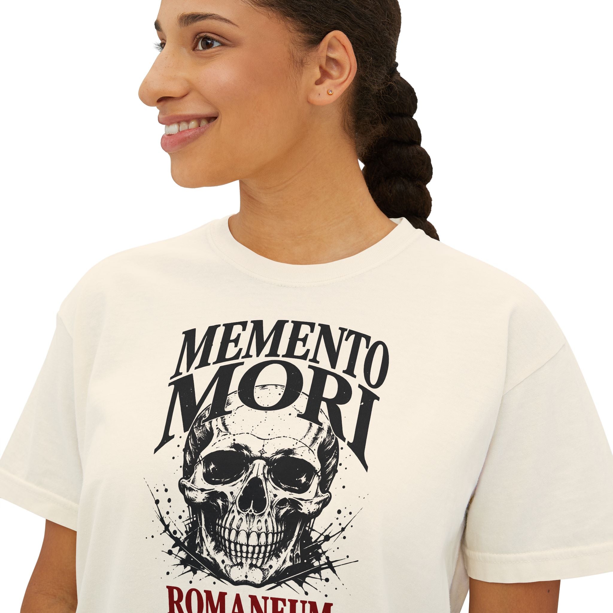 Memento Mori Boxy Tee — Vintage Skull Romaneum Graphic Shirt