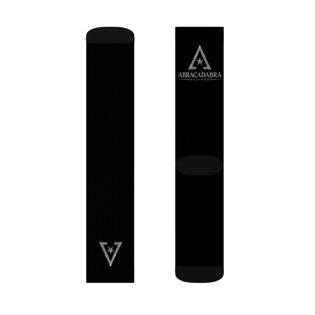 Black Sublimation Crew Socks with Abracadabra Logo — Magic-Themed Novelty Socks