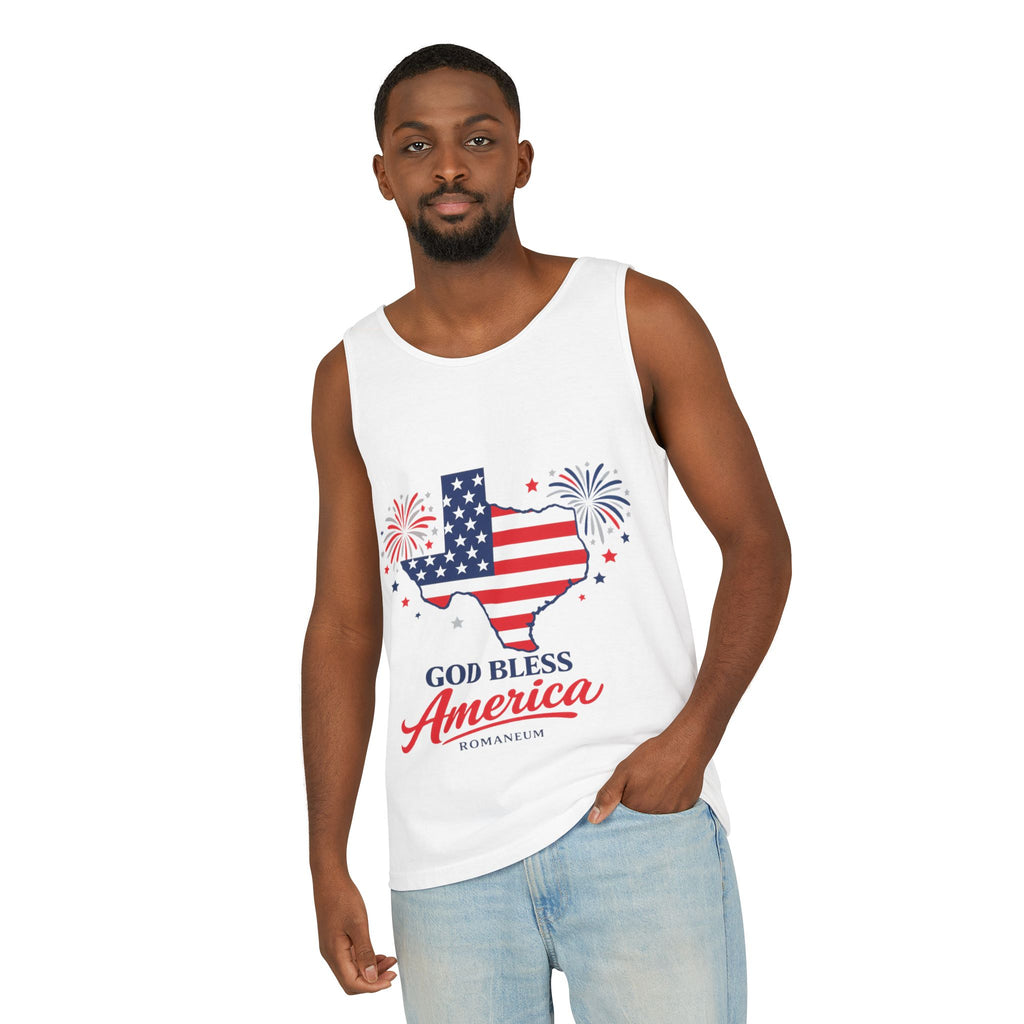 Romaneum Texas Flag Map God Bless America Tank Top | Patriotic 4th of July
