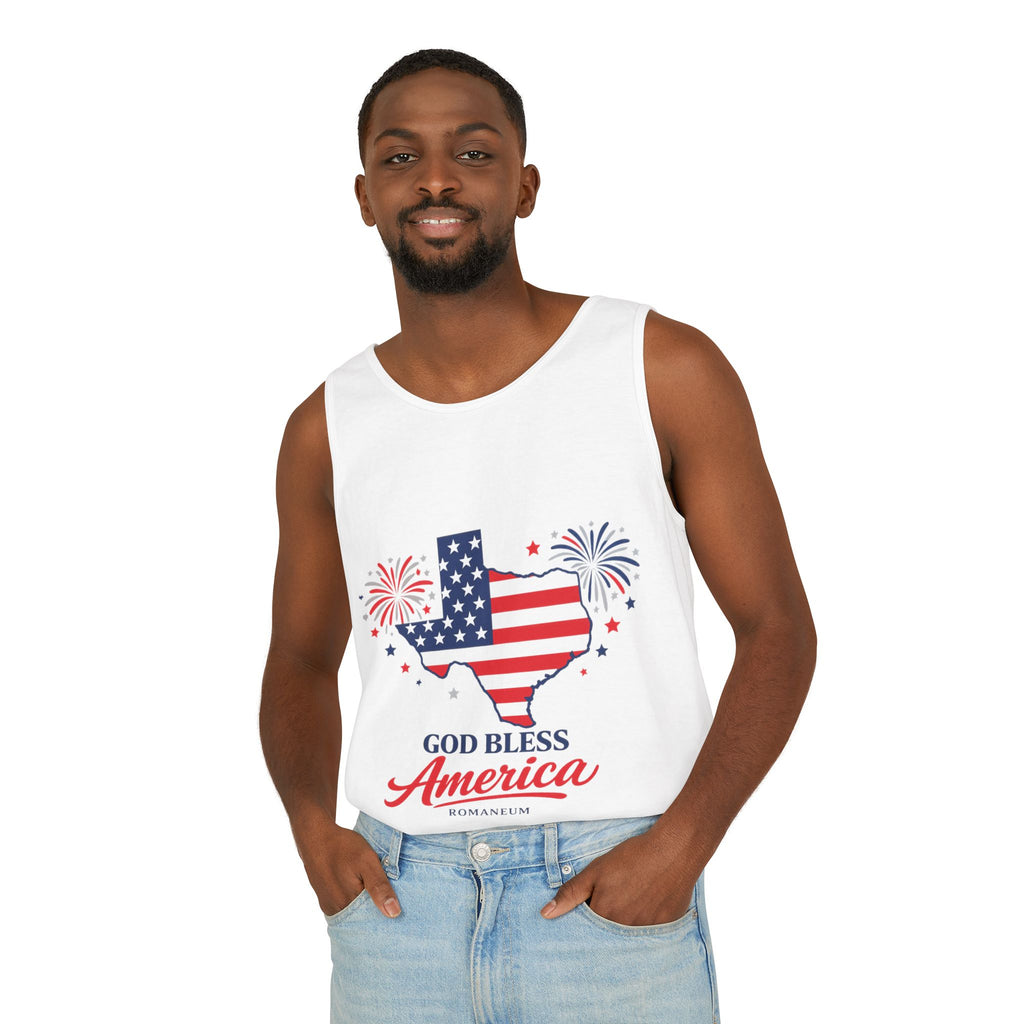 Romaneum Texas Flag Map God Bless America Tank Top | Patriotic 4th of July