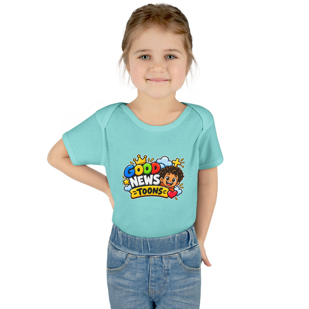 Infant Bodysuit — "Good News Toons" Colorful Cartoon Baby Onesie (Faithful Fun Truth)